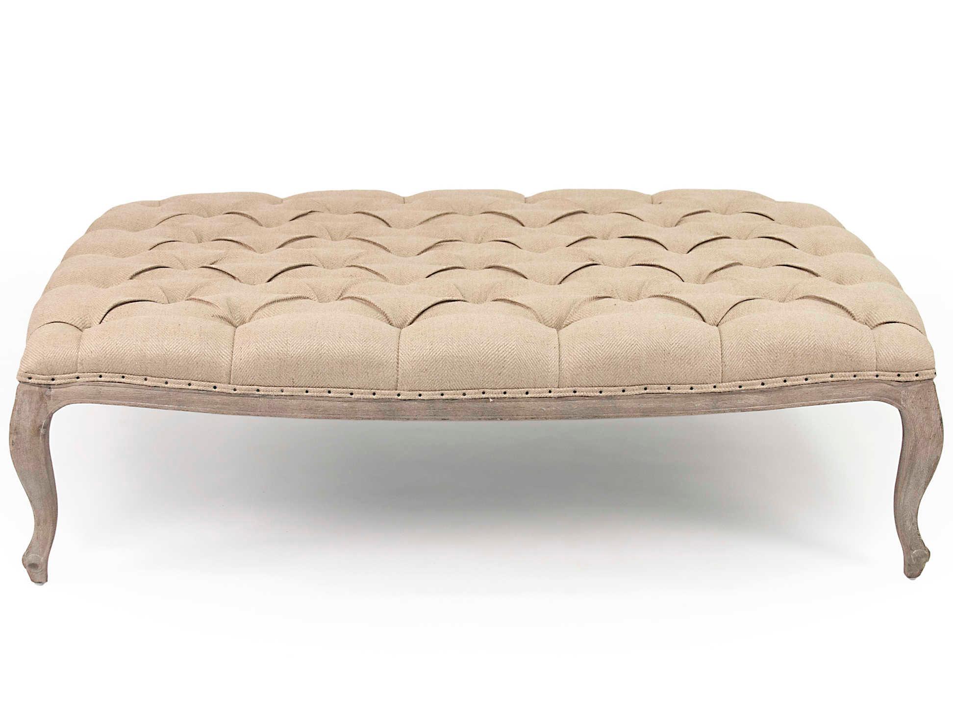 Zentique Maison Hemp Linen Beige Upholstered Tufted Ottoman