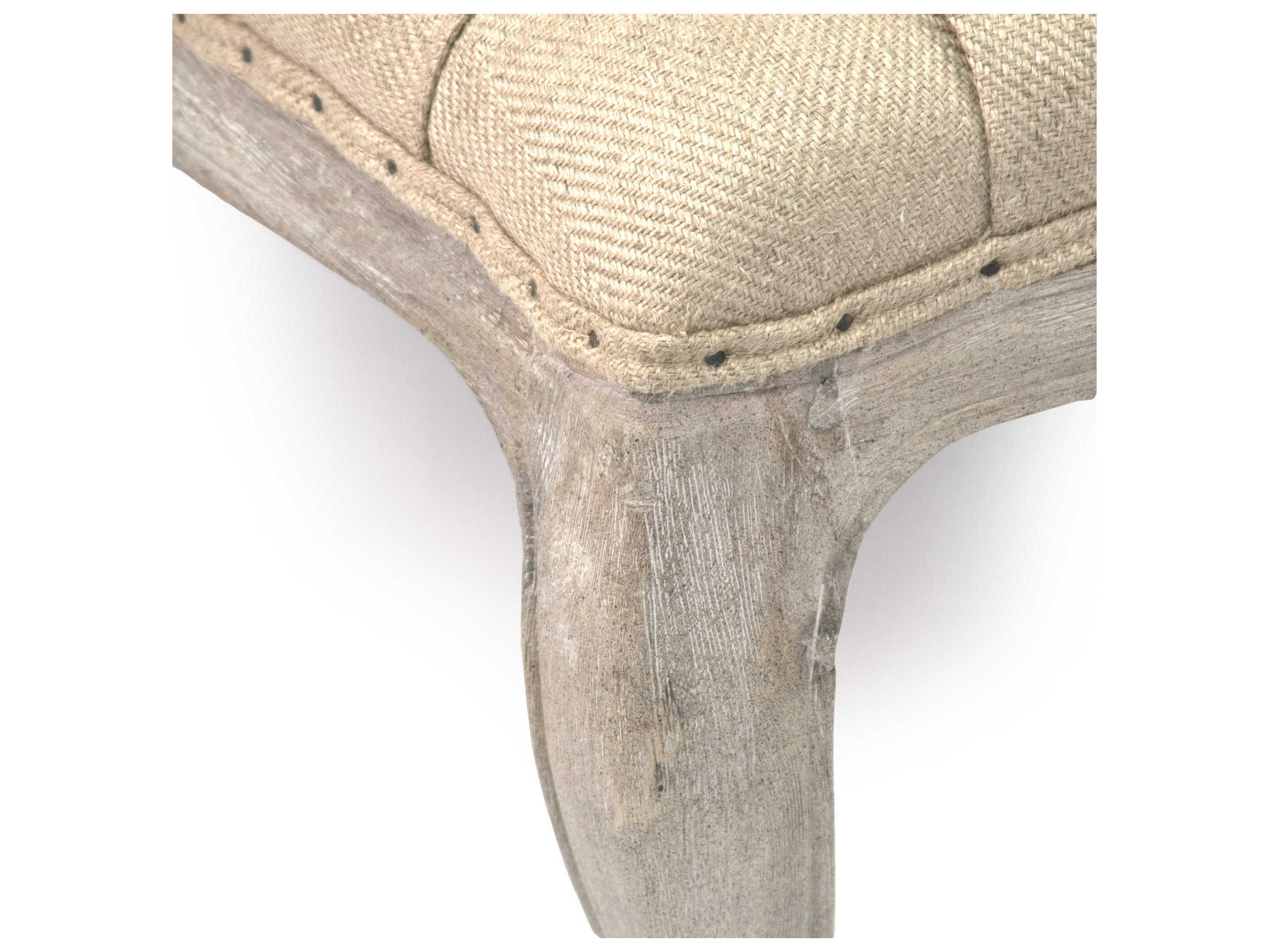 Zentique Maison Hemp Linen Beige Upholstered Tufted Ottoman