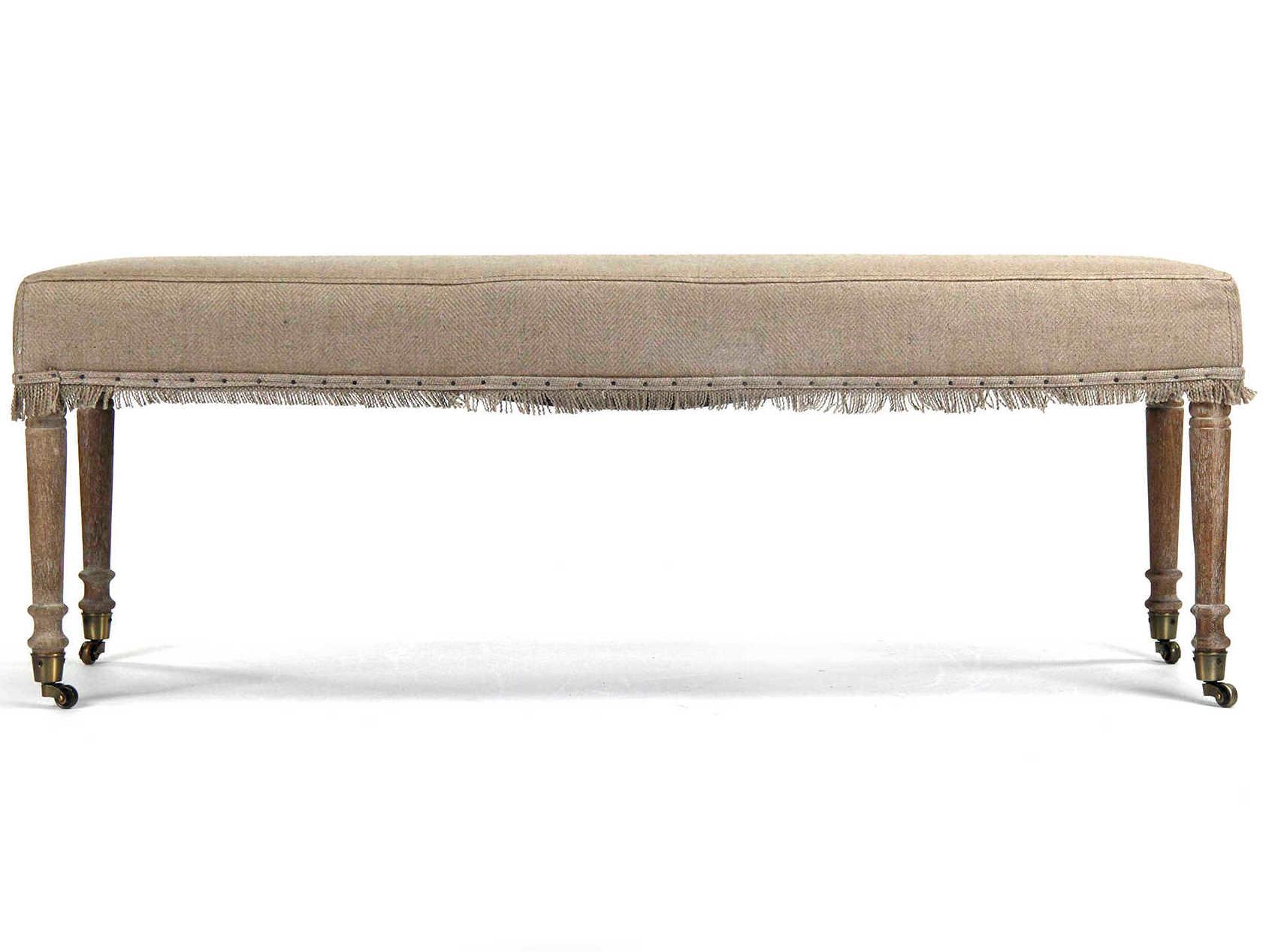 Zentique Hemp Linen Cream Upholstered Accent Bench