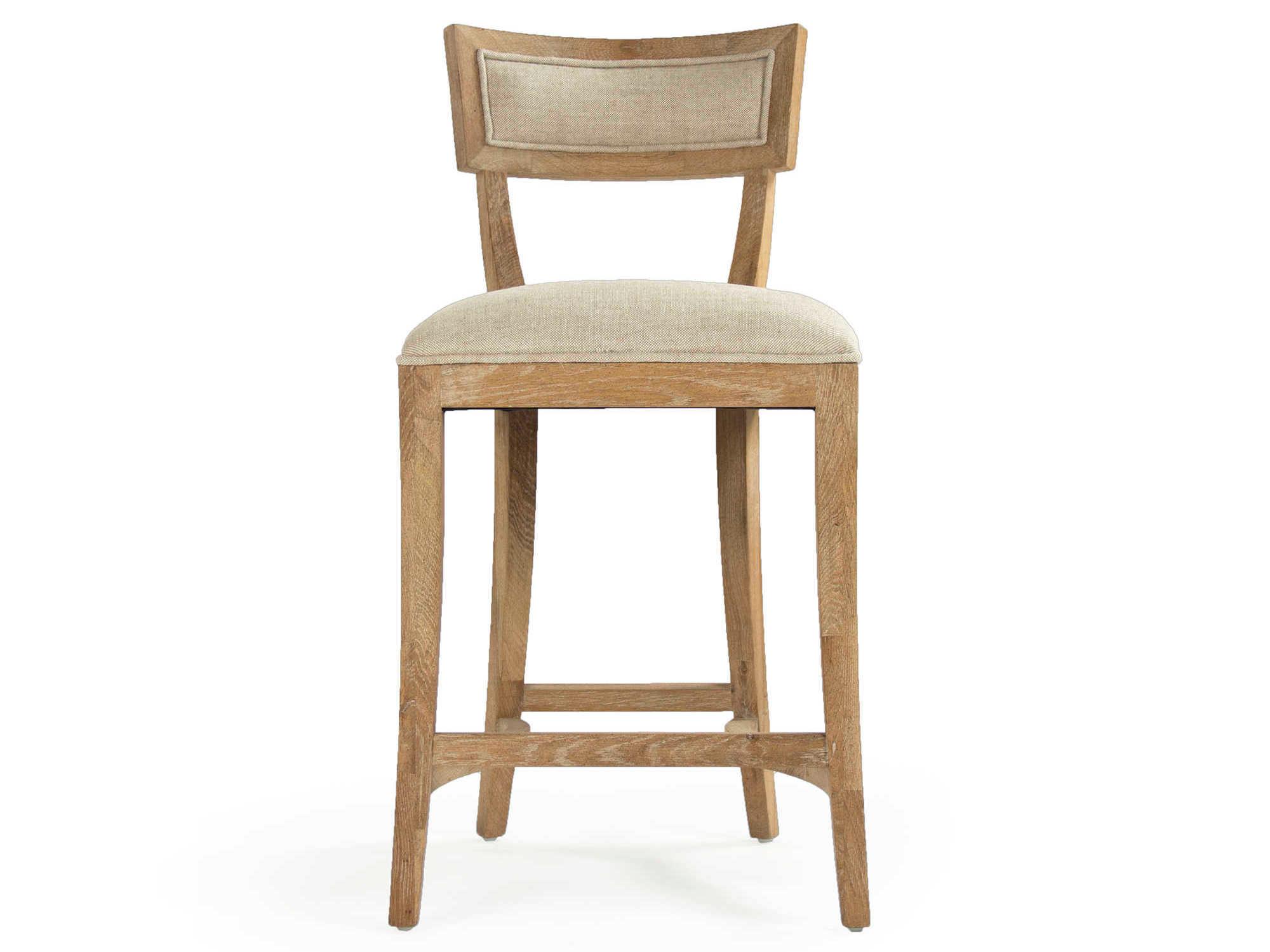 Zentique Carvell Upholstered Oak Wood Natural Cream Linen Counter Stool