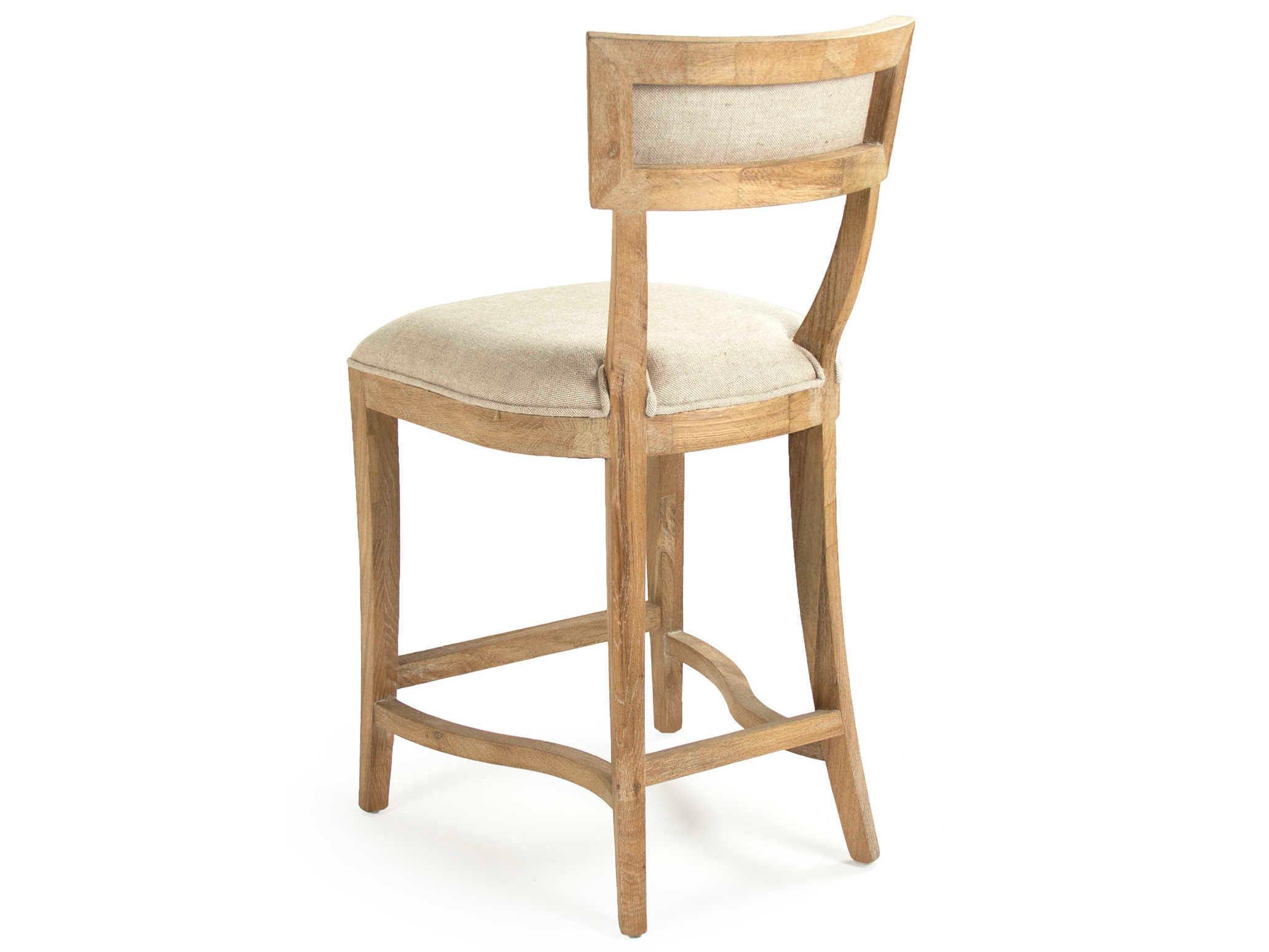 Zentique Carvell Upholstered Oak Wood Natural Cream Linen Counter Stool