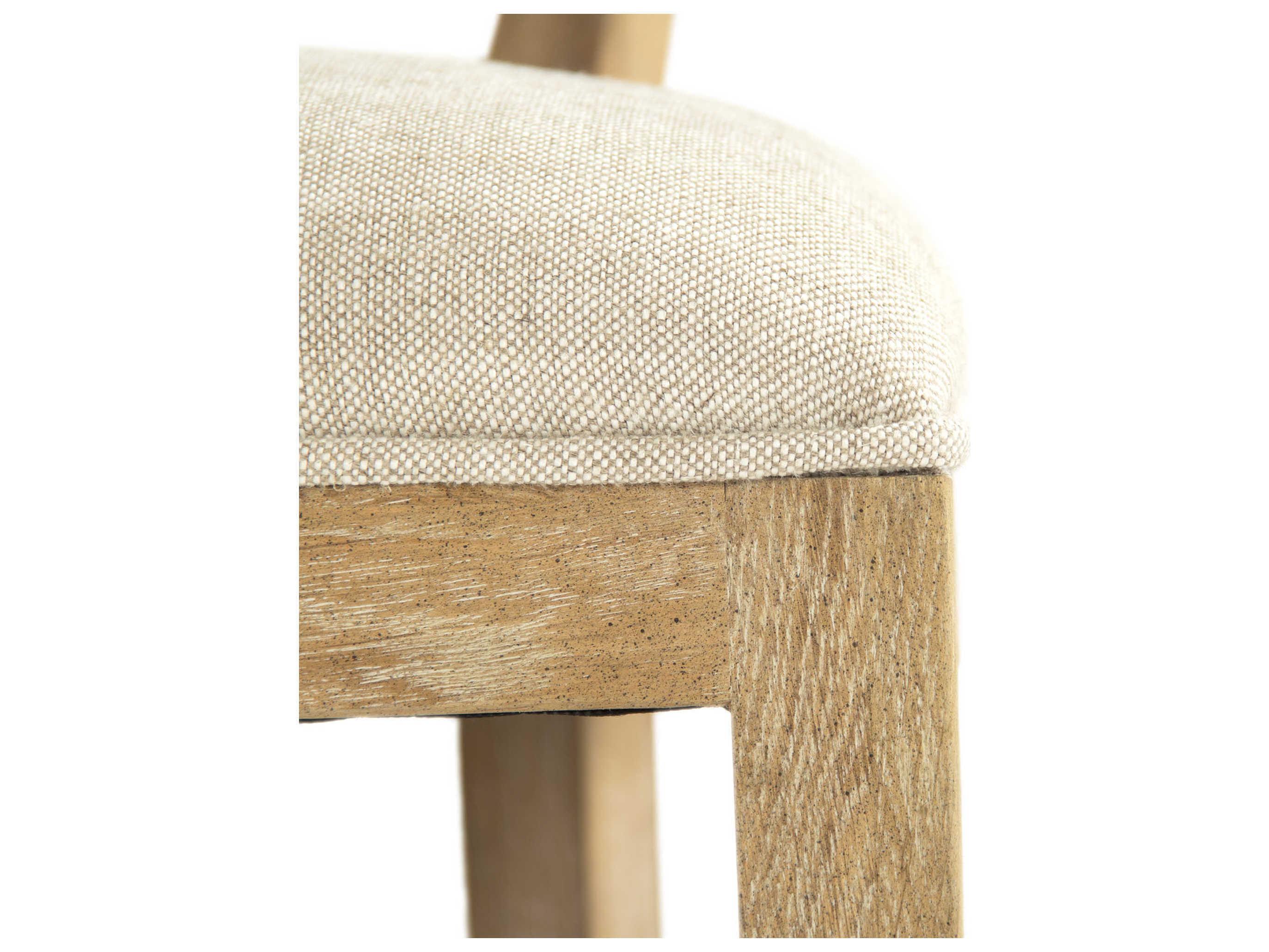 Zentique Carvell Upholstered Oak Wood Natural Cream Linen Counter Stool