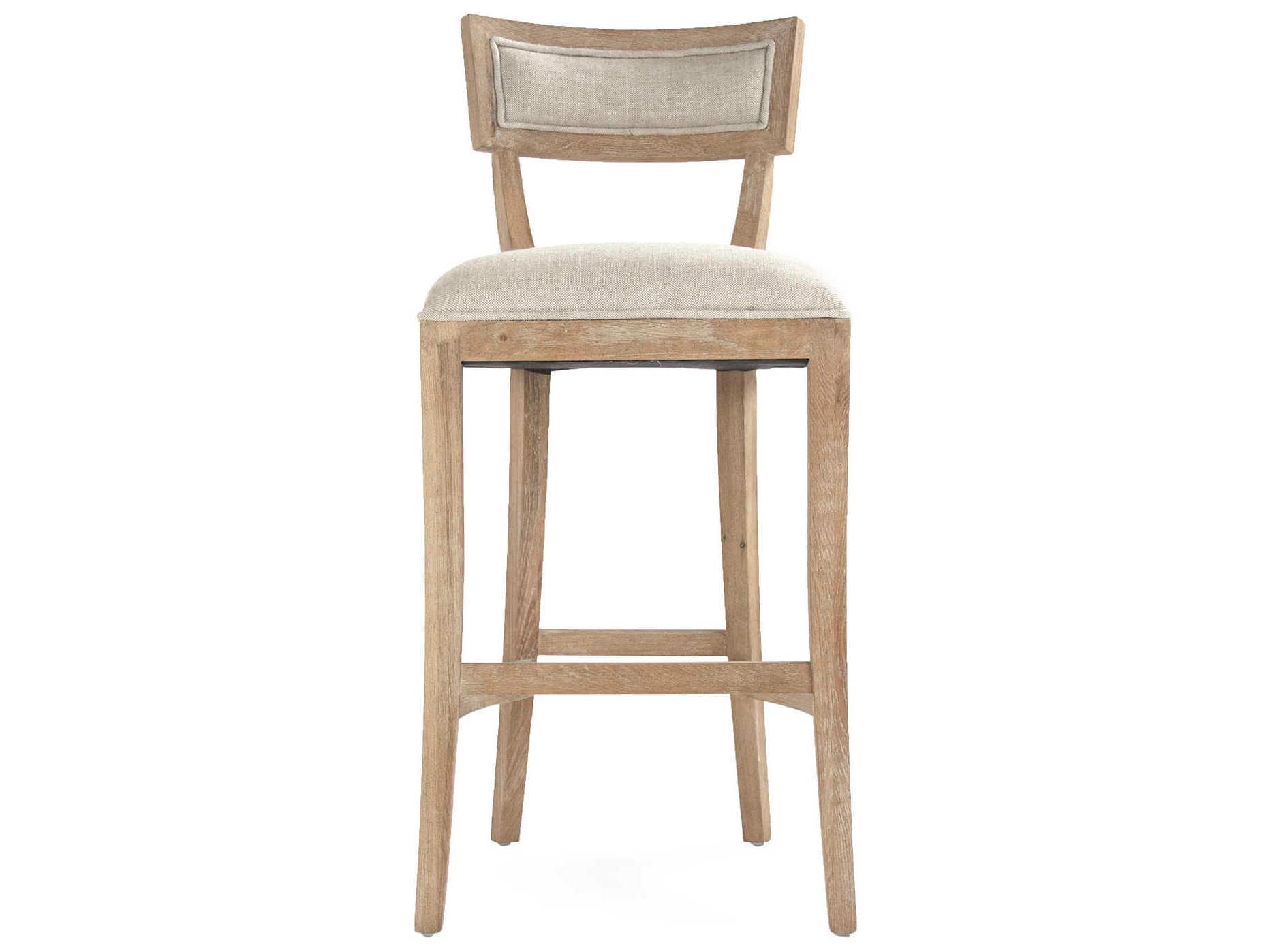 Zentique Carvell Upholstered Oak Wood Natural Cream Linen Bar Stool
