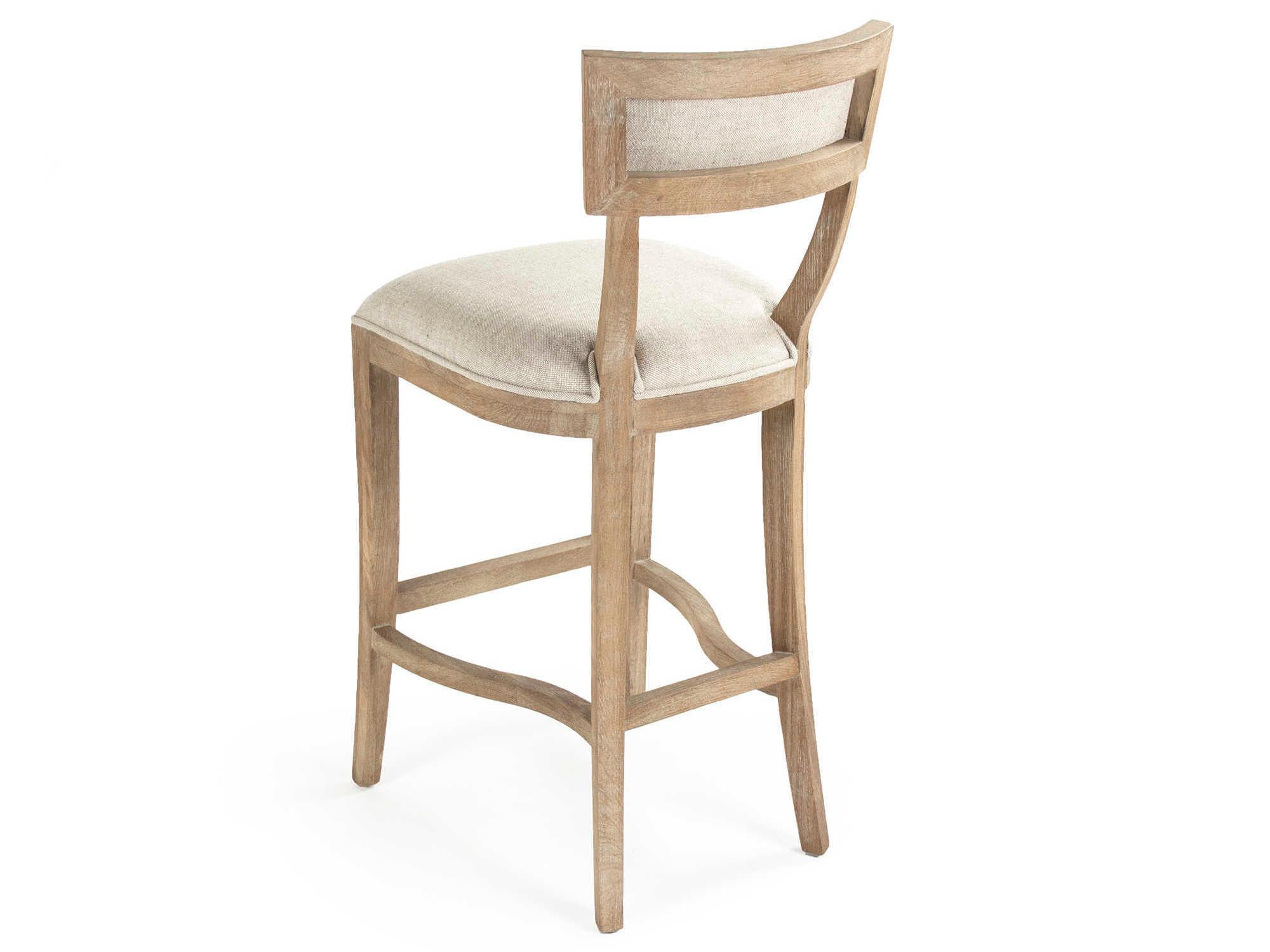 Zentique Carvell Upholstered Oak Wood Natural Cream Linen Bar Stool