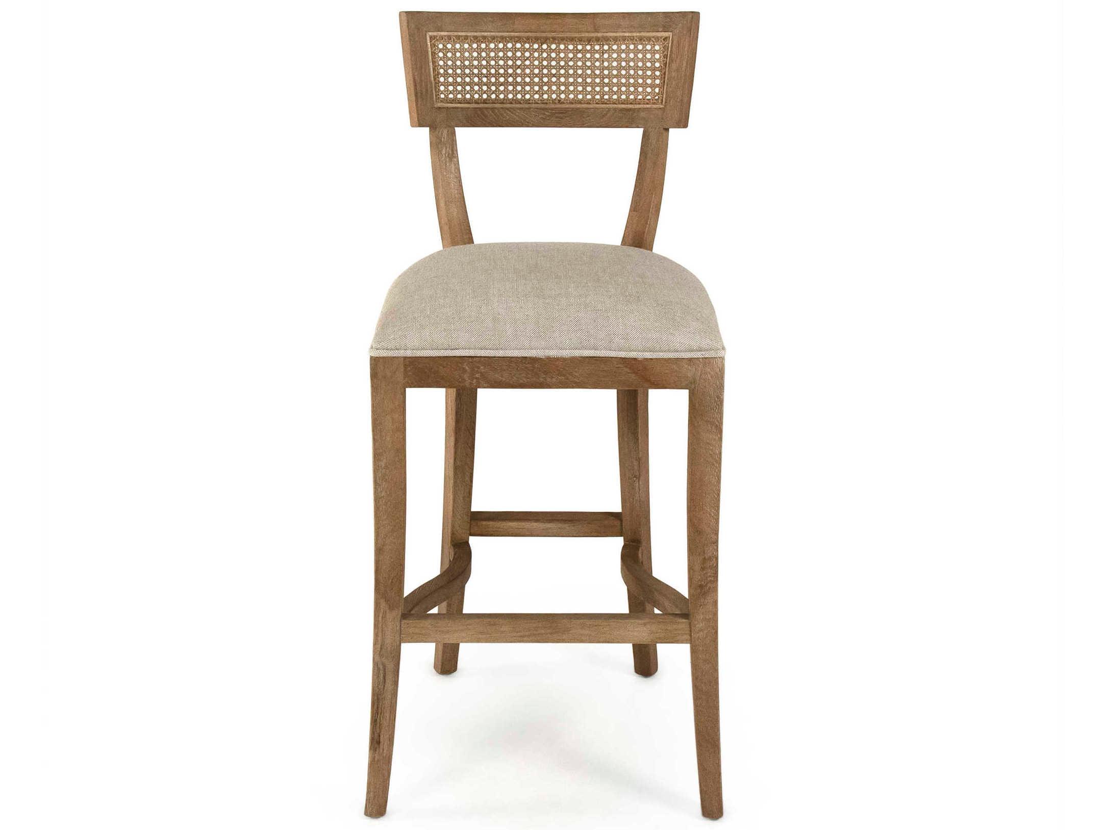 Zentique Carvell Upholstered Oak Wood Natural Cream Linen Bar Stool