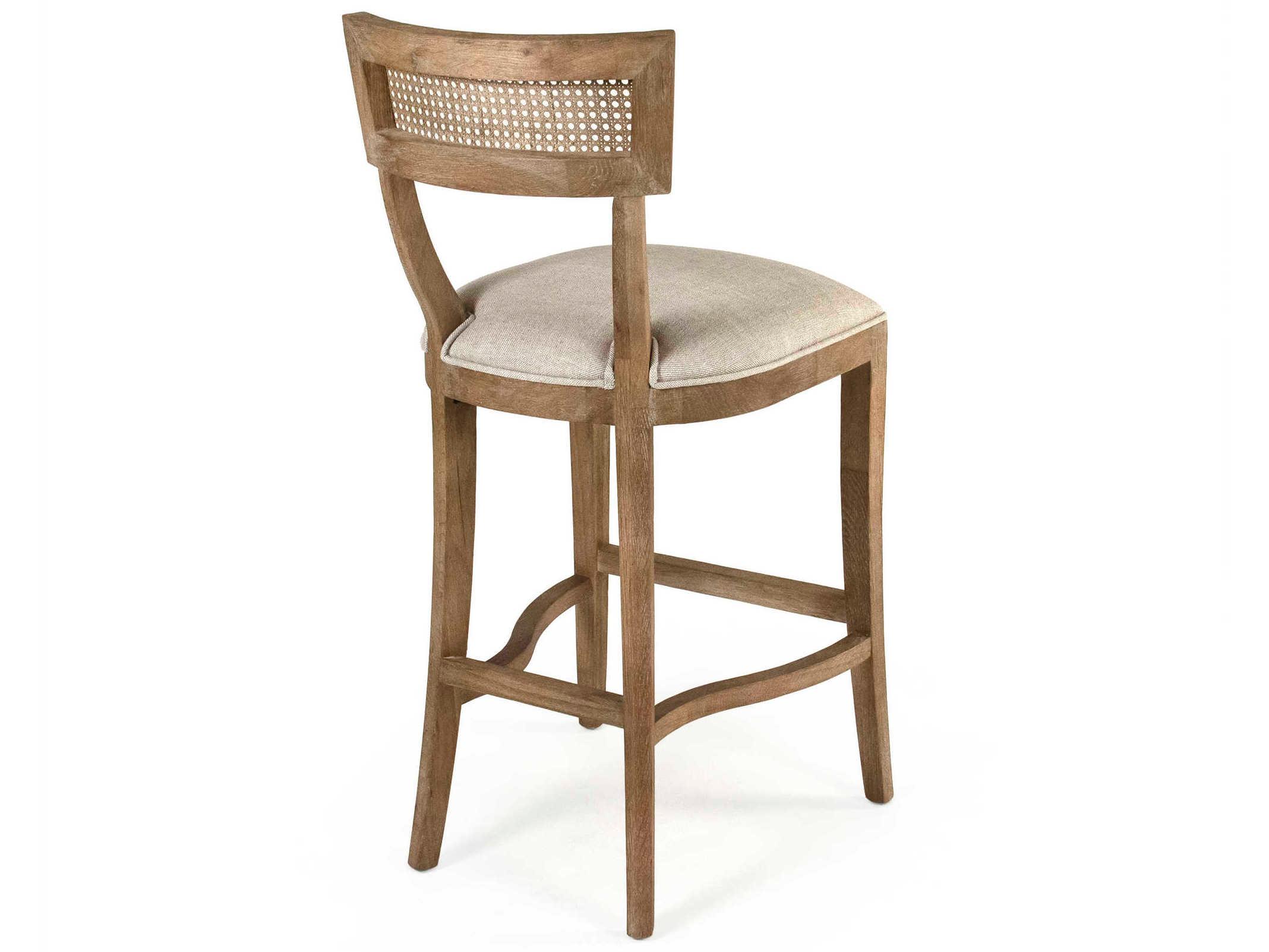 Zentique Carvell Upholstered Oak Wood Natural Cream Linen Bar Stool