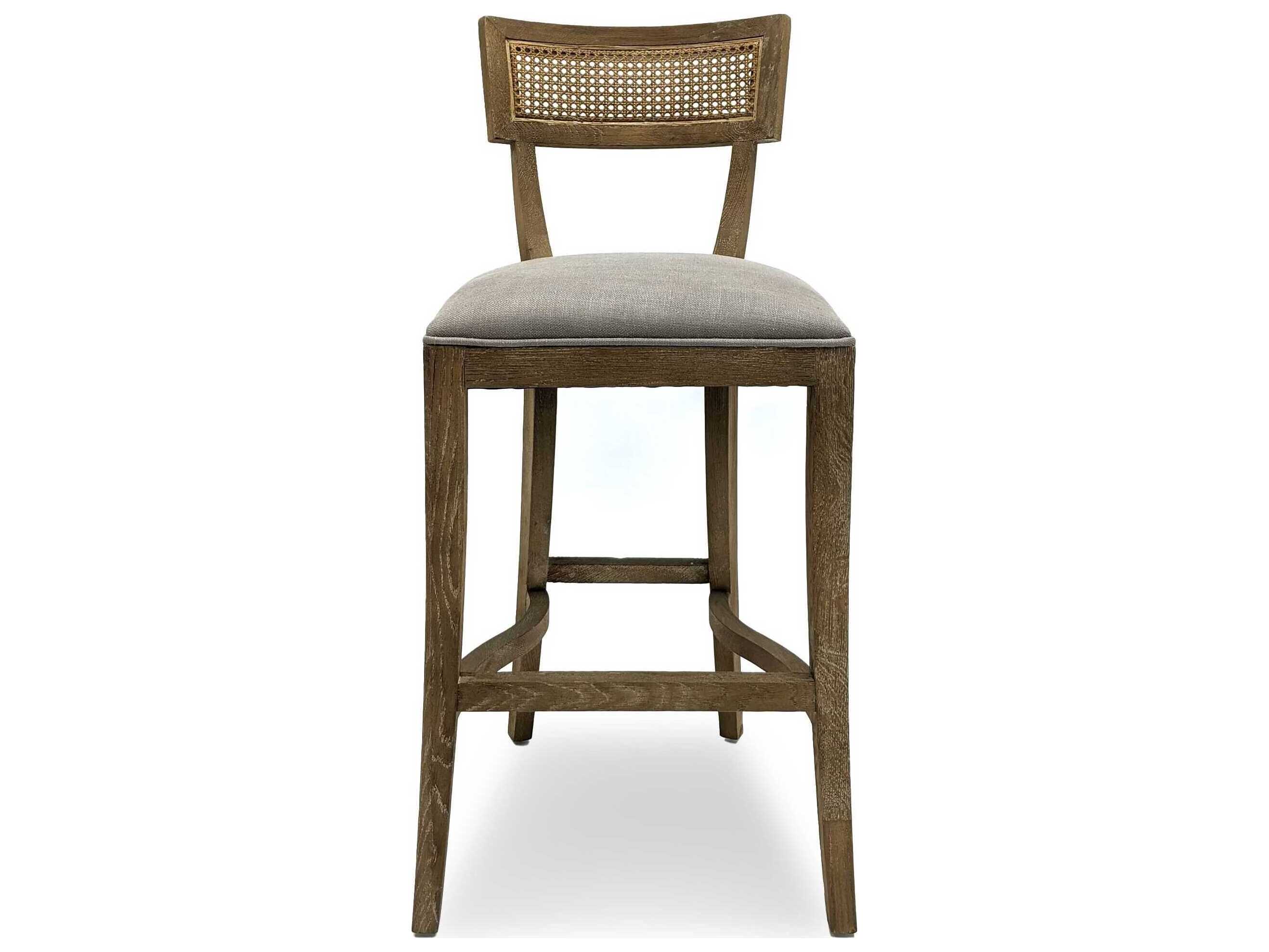 Zentique Carvell Limed Grey Oak Linen Upholstered Wood Bar Stool