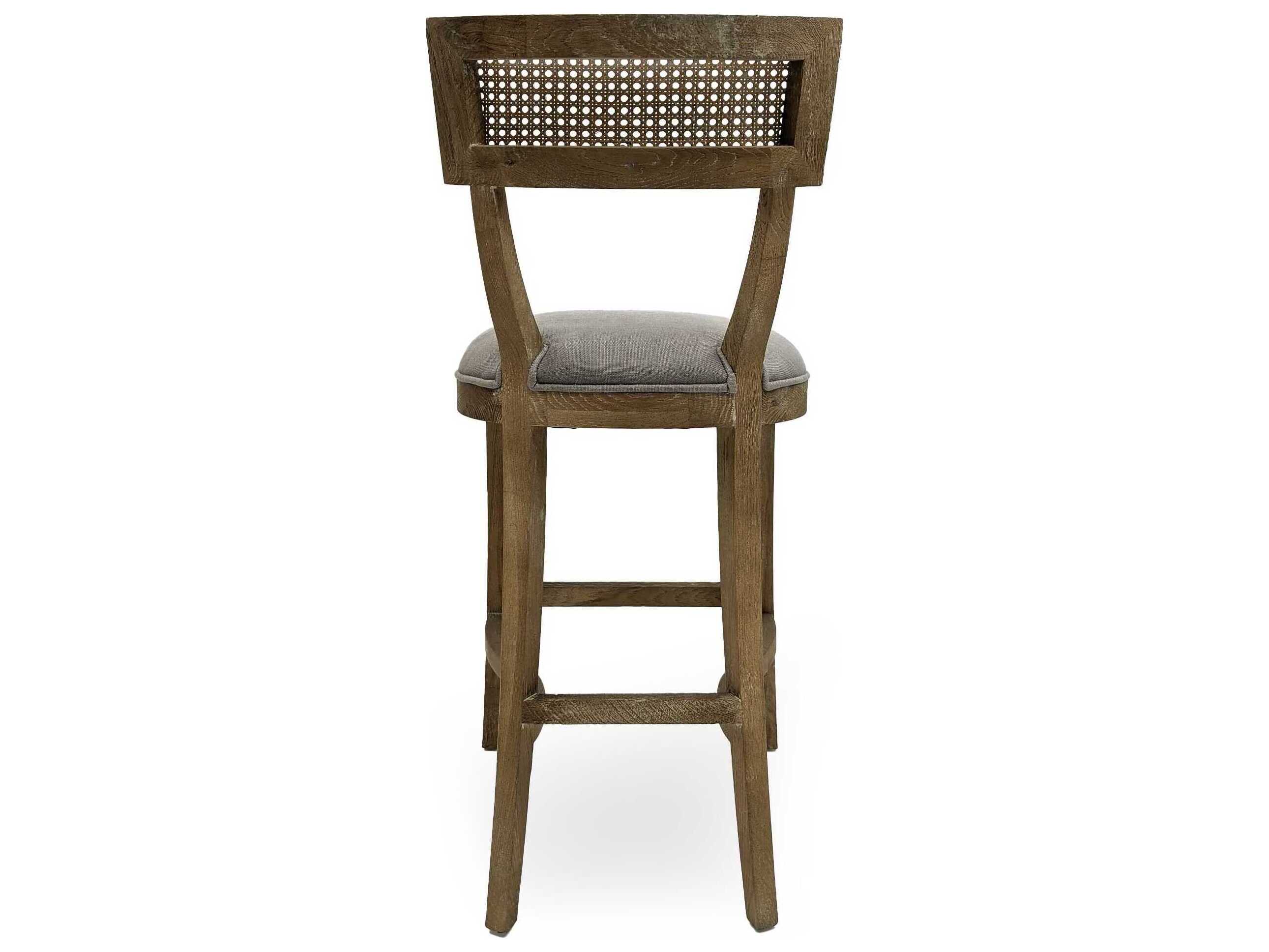 Zentique Carvell Limed Grey Oak Linen Upholstered Wood Bar Stool