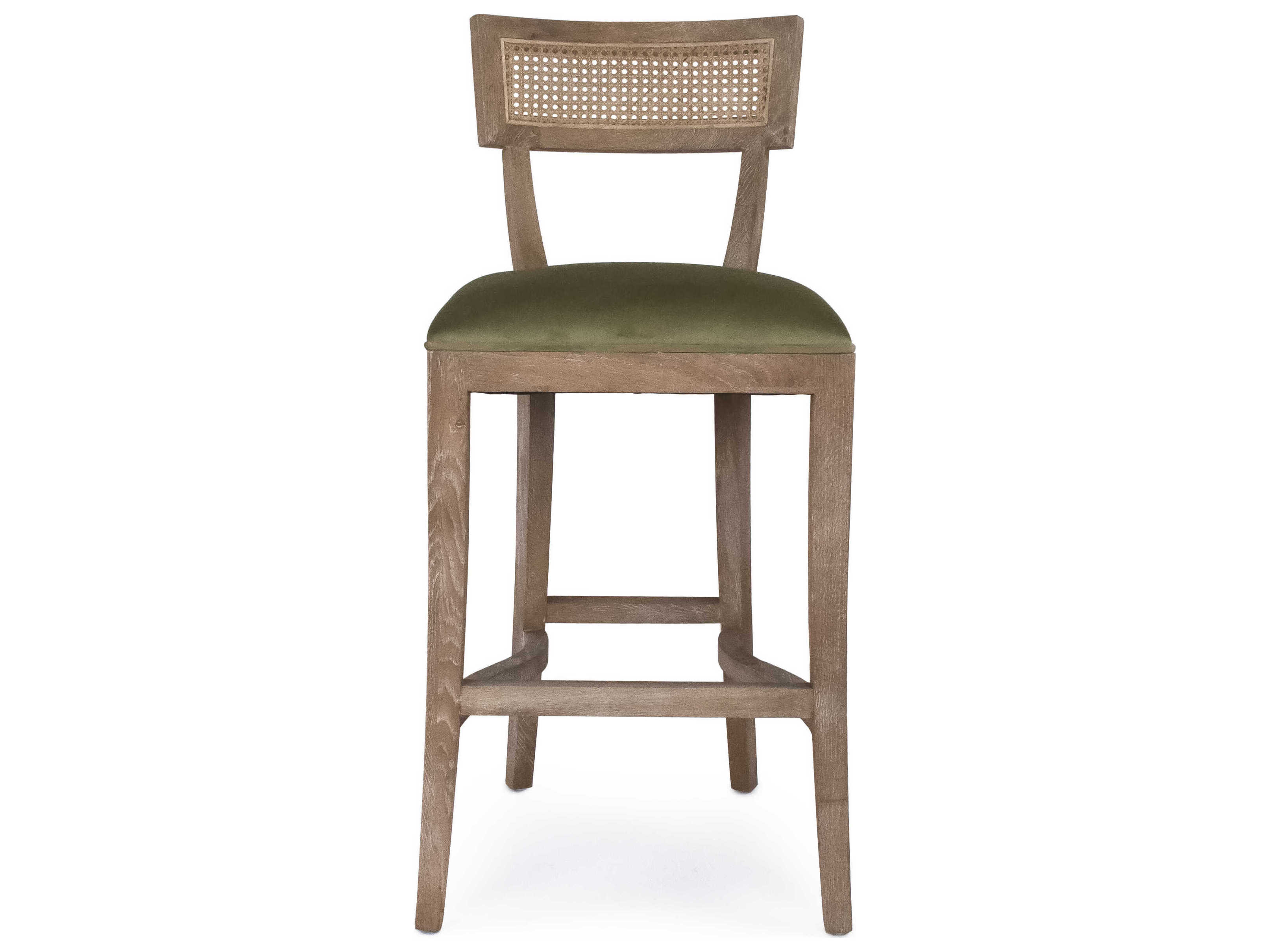Zentique Carvell Limed Grey Oak Green Velvet Upholstered Wood Bar Stool