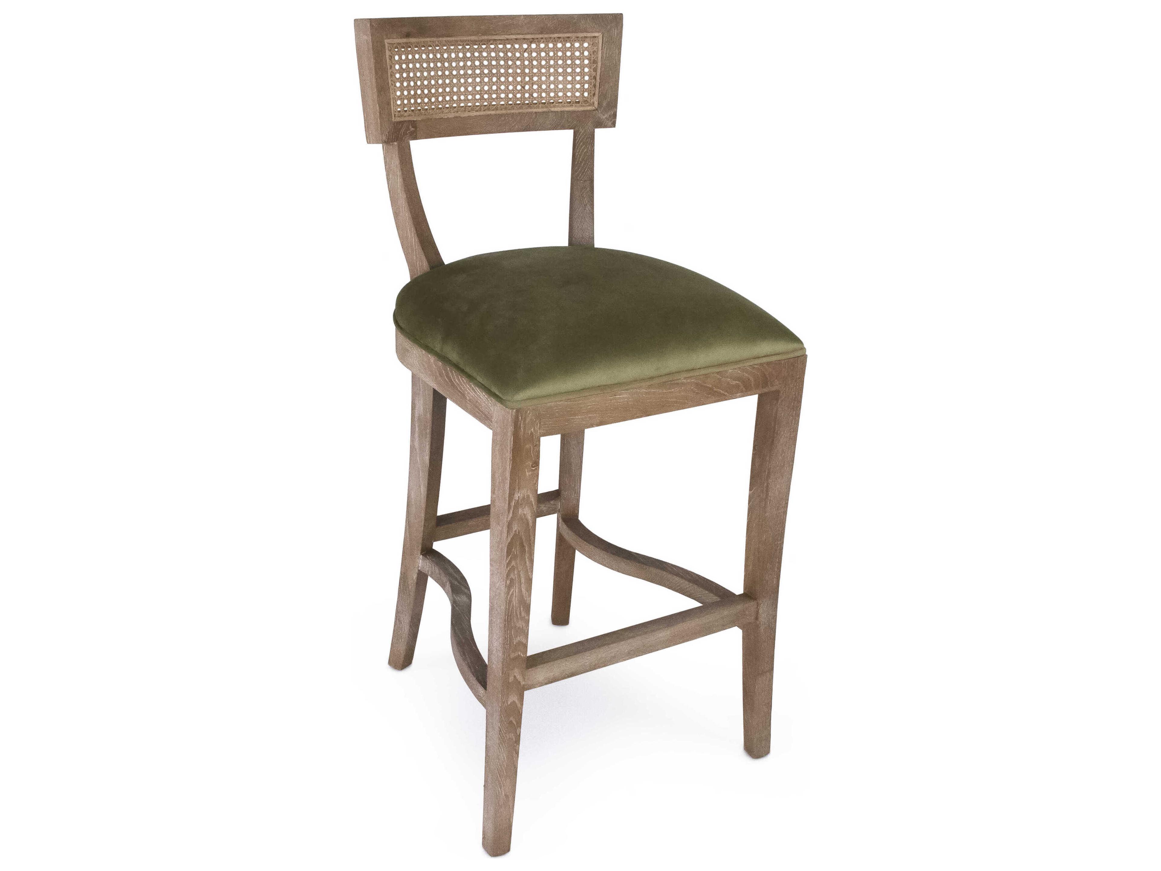 Zentique Carvell Limed Grey Oak Green Velvet Upholstered Wood Bar Stool