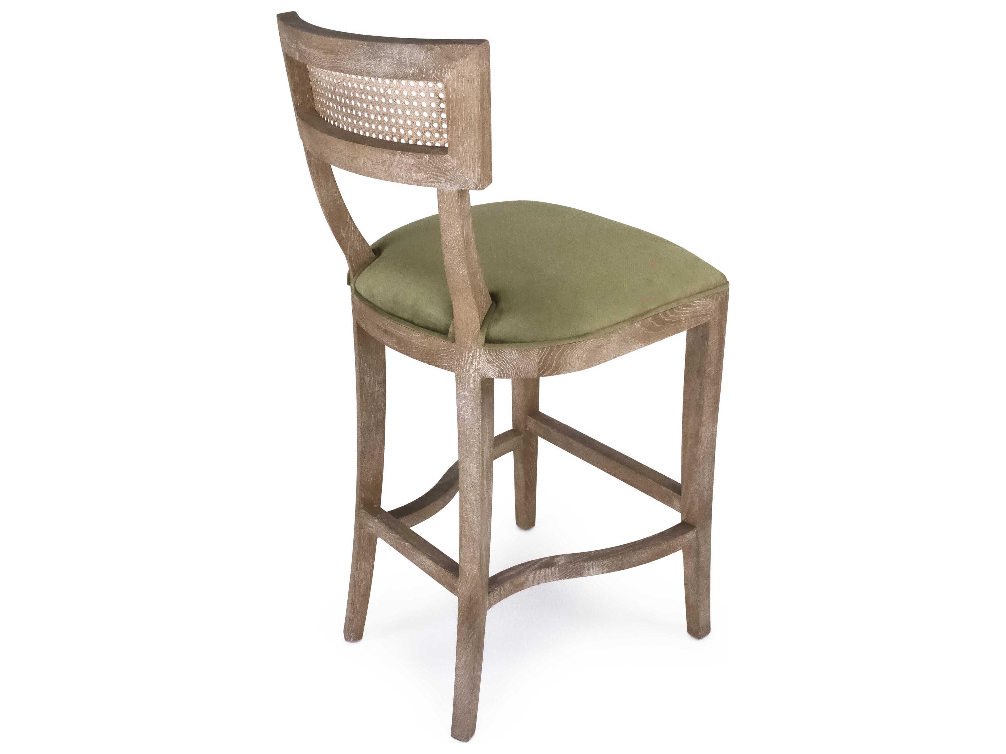 Zentique Carvell Limed Grey Oak Green Velvet Upholstered Wood Bar Stool