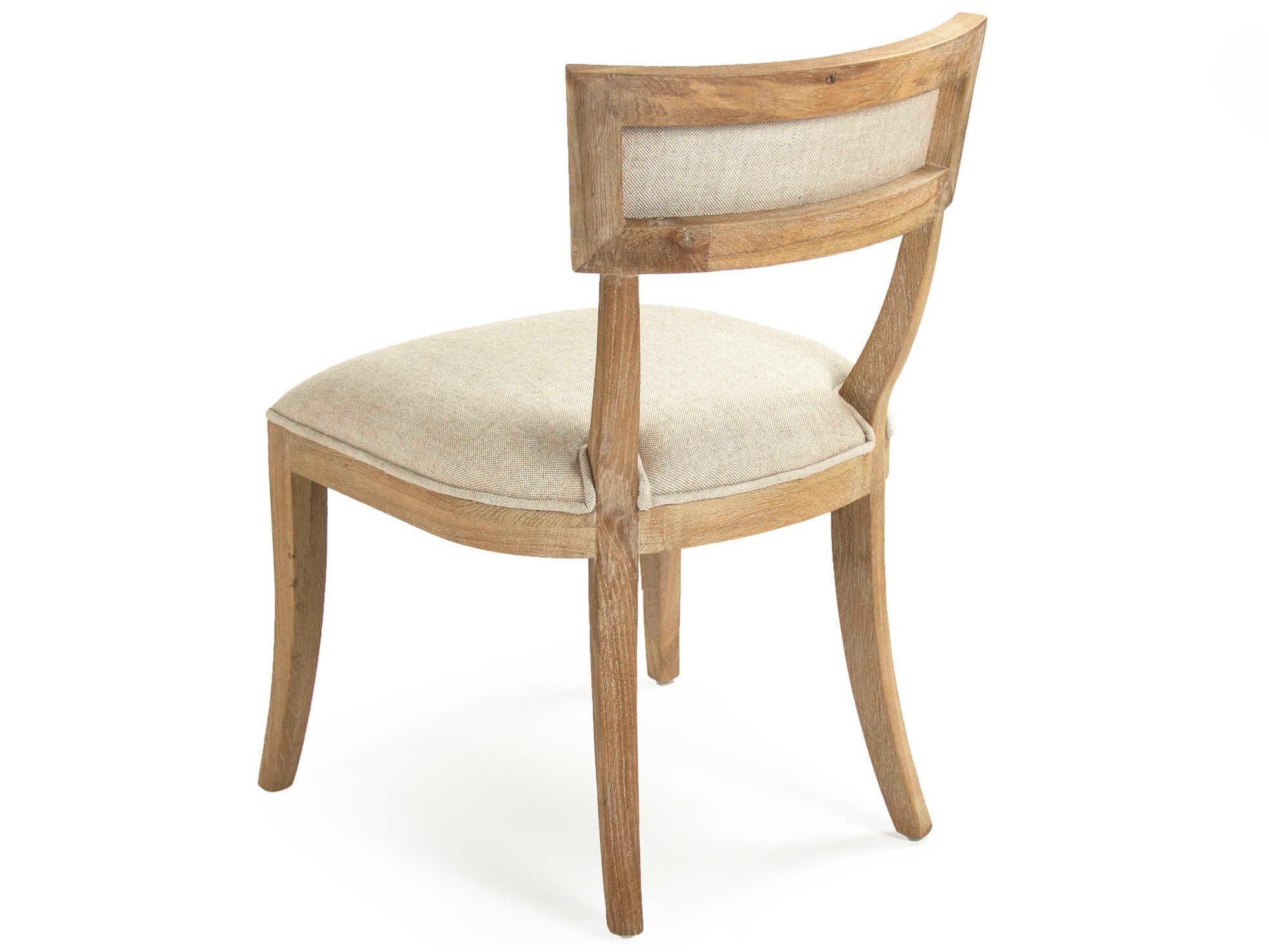 Zentique Carvell Oak Wood White Upholstered Side Dining Chair