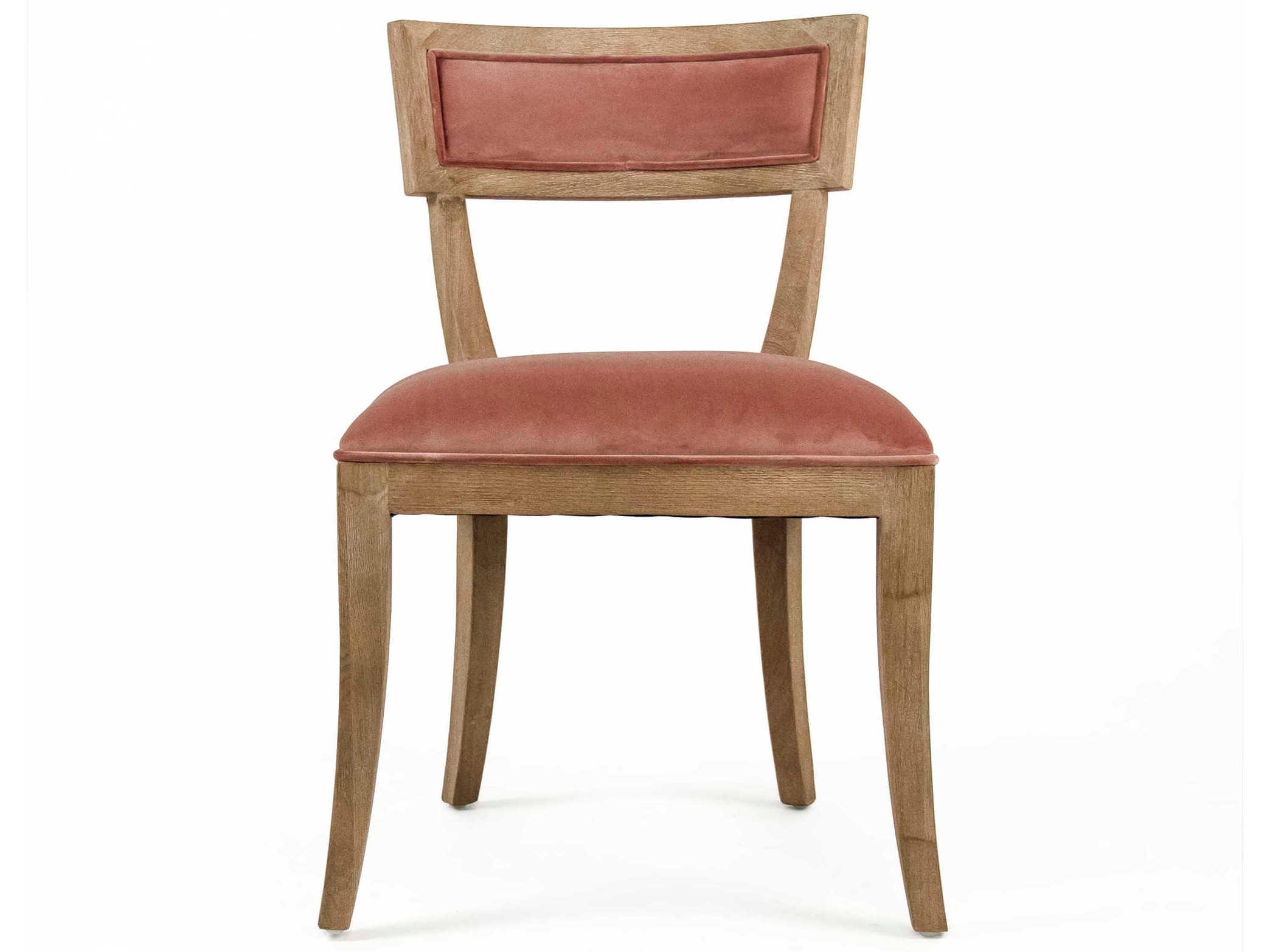 Zentique Carvell Oak Wood Pink Upholstered Side Dining Chair