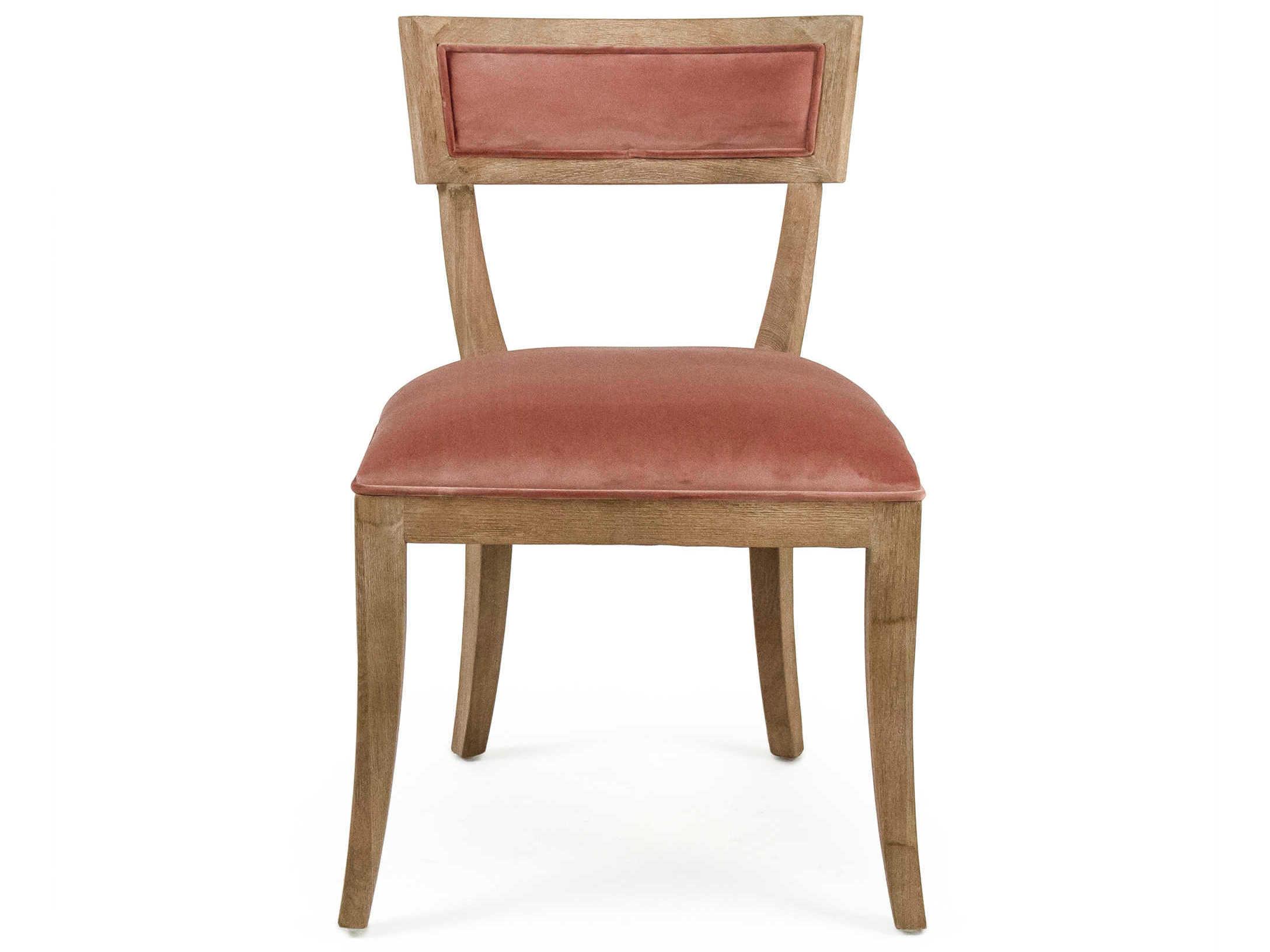 Zentique Carvell Oak Wood Pink Upholstered Side Dining Chair