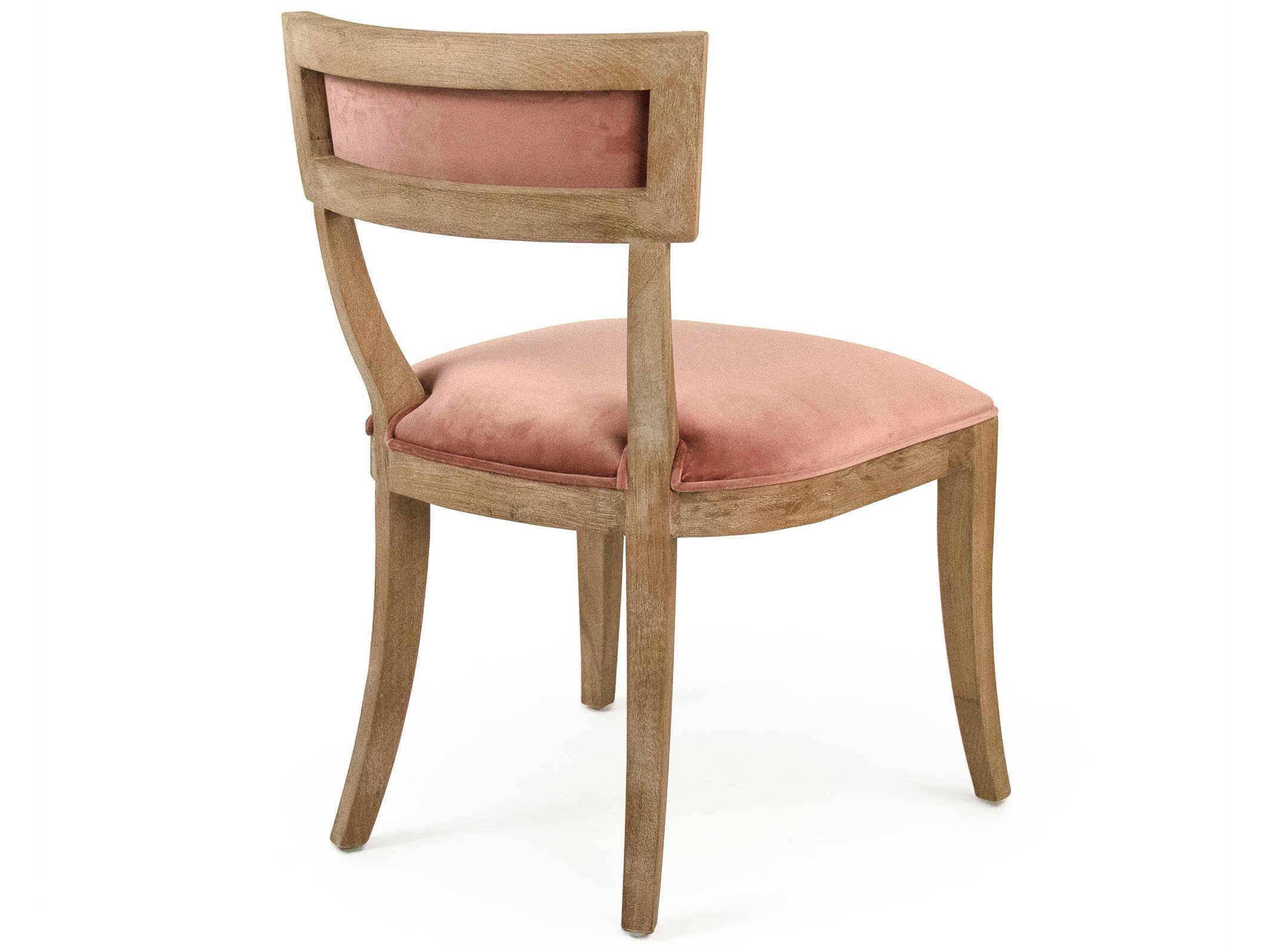 Zentique Carvell Oak Wood Pink Upholstered Side Dining Chair
