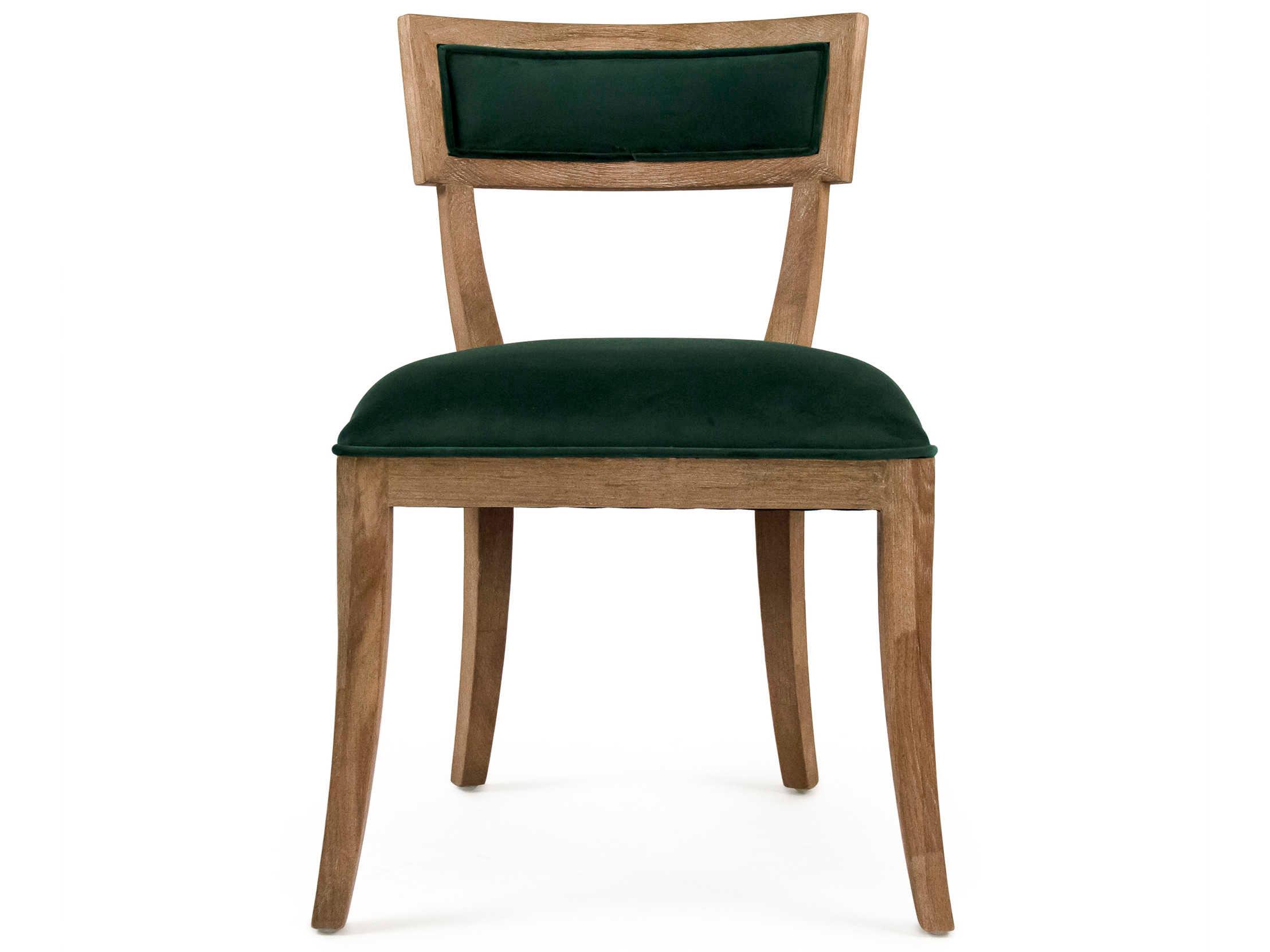 Zentique Carvell Oak Wood Green Upholstered Side Dining Chair
