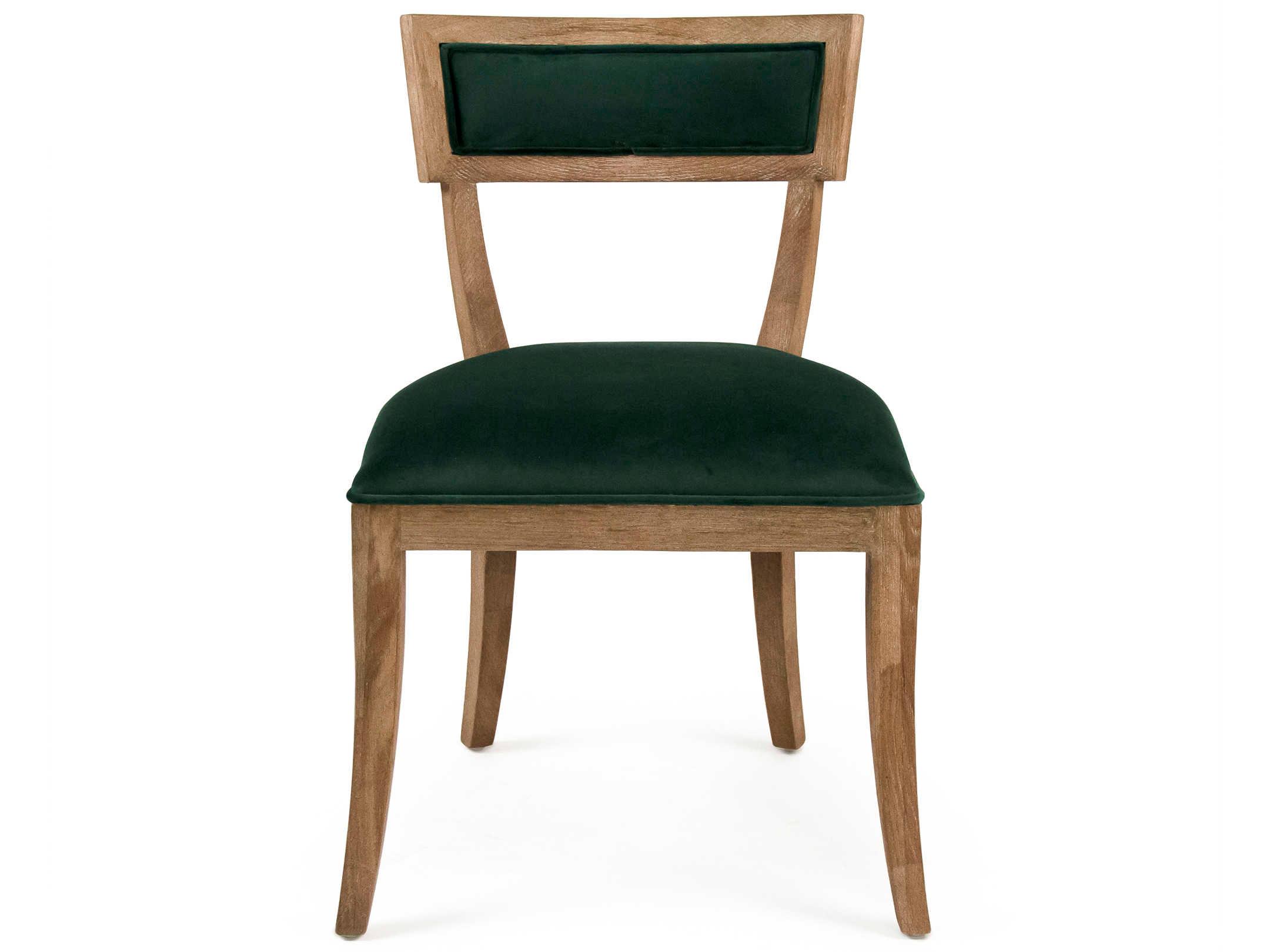Zentique Carvell Oak Wood Green Upholstered Side Dining Chair