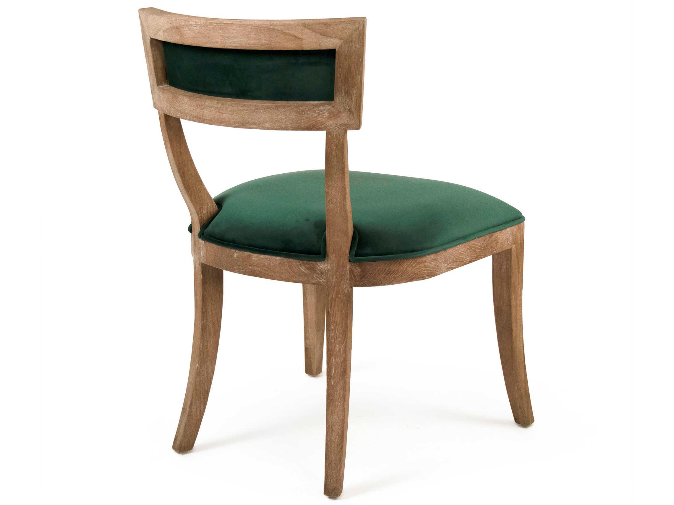 Zentique Carvell Oak Wood Green Upholstered Side Dining Chair