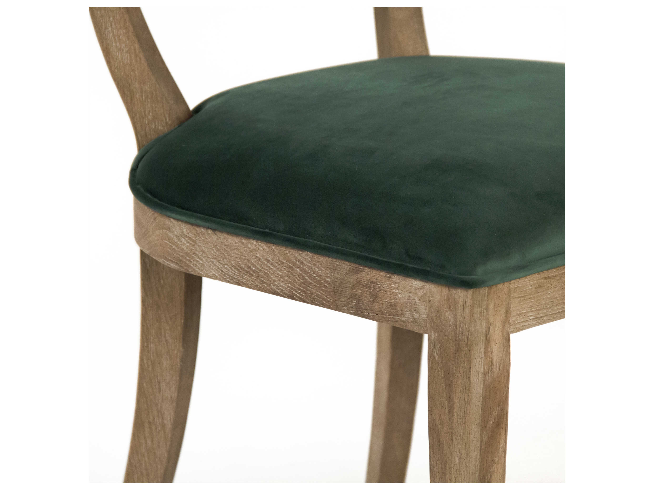 Zentique Carvell Oak Wood Green Upholstered Side Dining Chair