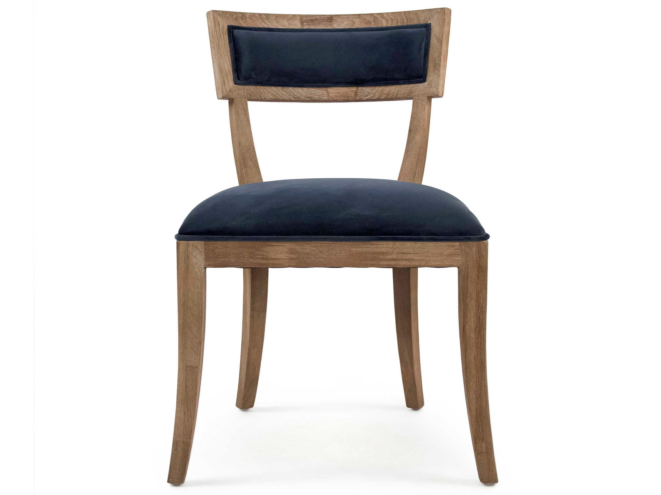 Zentique Carvell Oak Wood Blue Upholstered Side Dining Chair