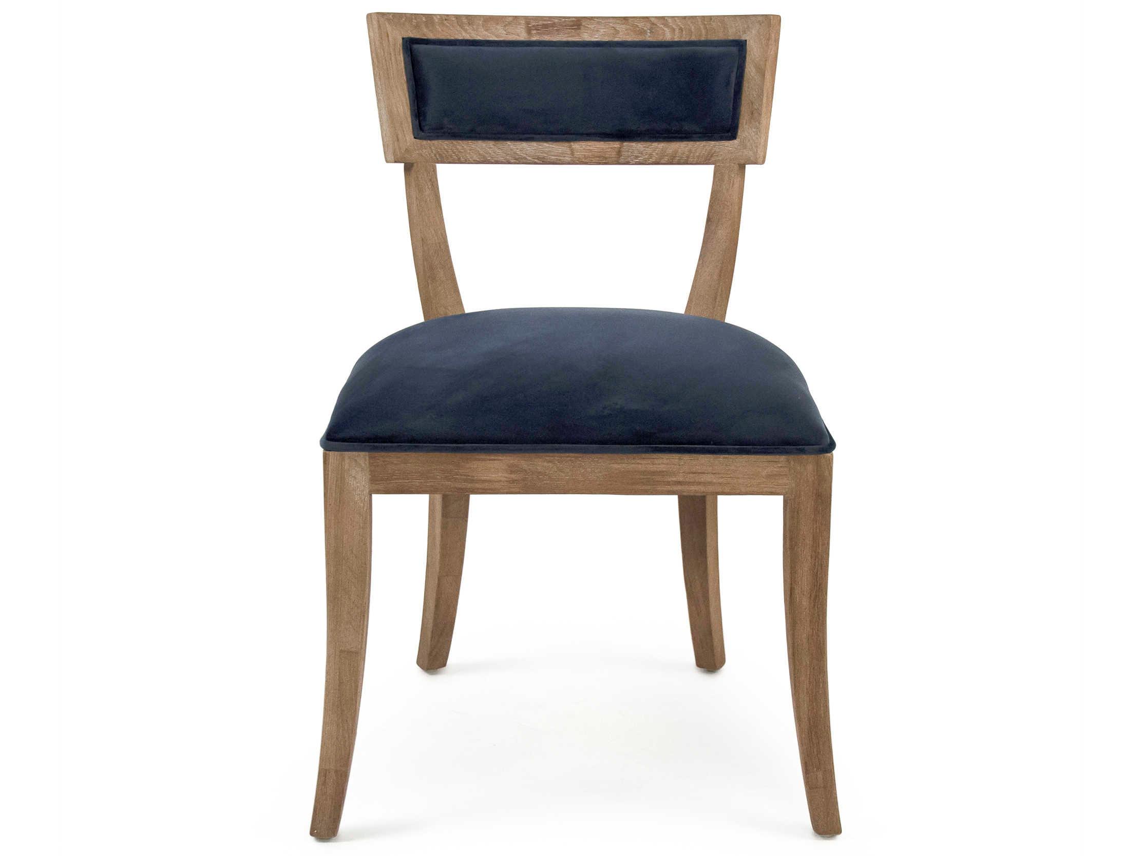 Zentique Carvell Oak Wood Blue Upholstered Side Dining Chair