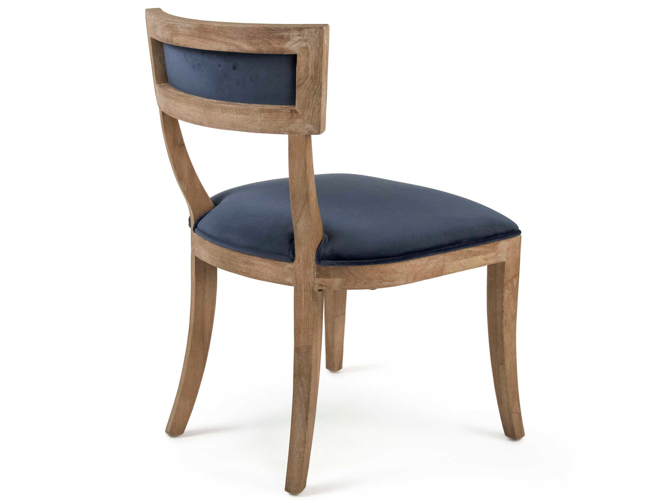 Zentique Carvell Oak Wood Blue Upholstered Side Dining Chair