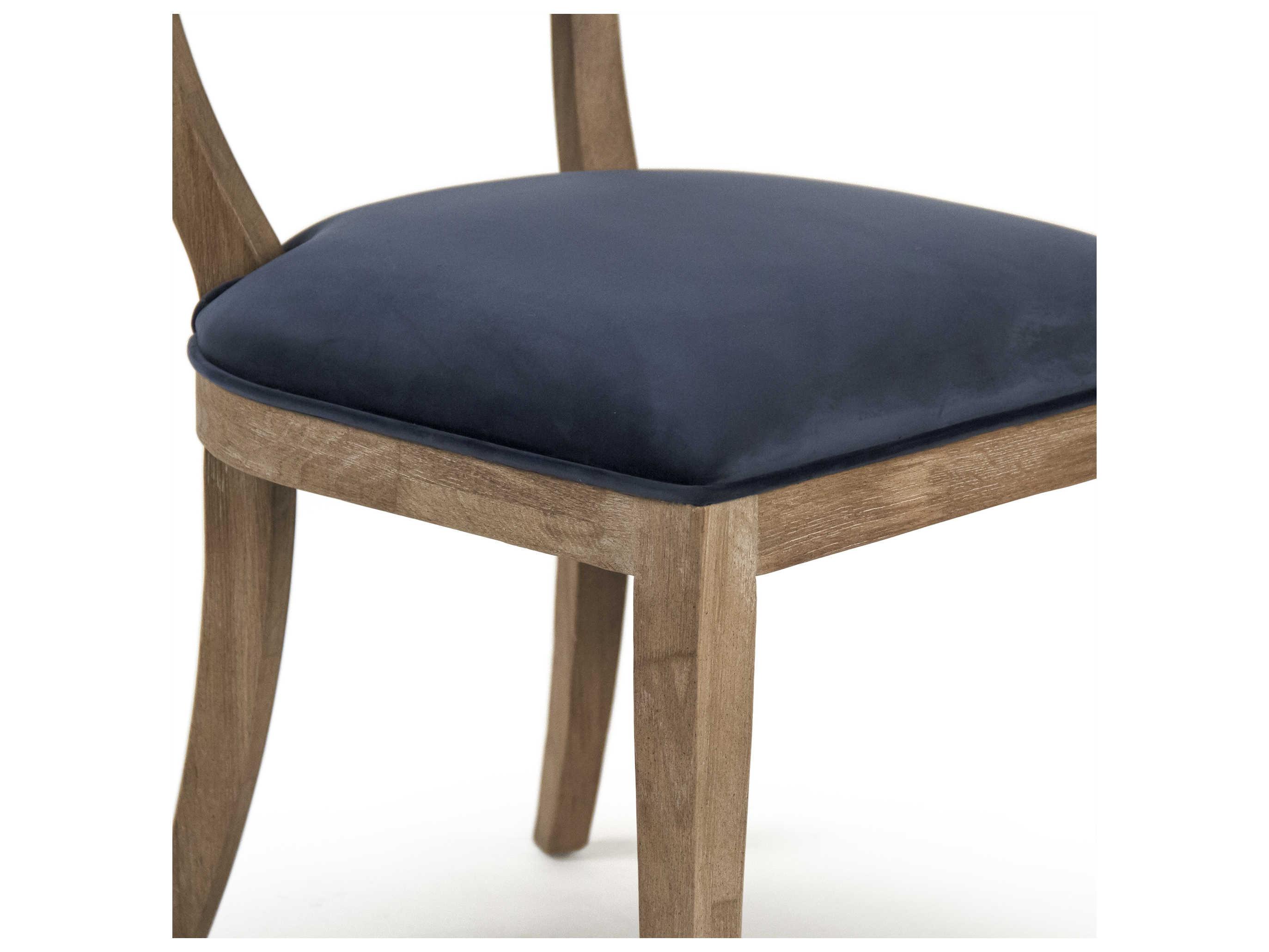 Zentique Carvell Oak Wood Blue Upholstered Side Dining Chair