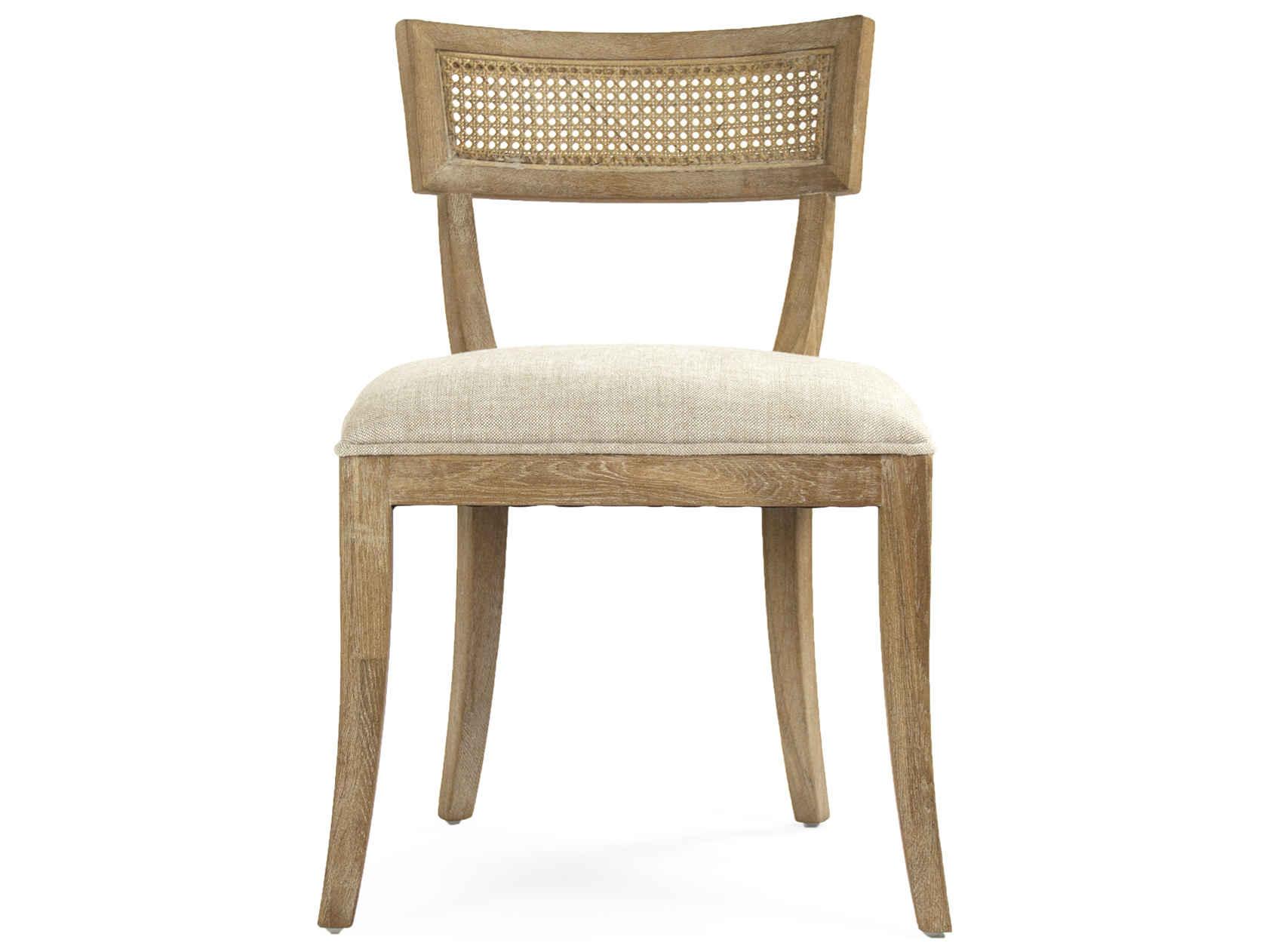 Zentique Carvell Oak Wood Beige Upholstered Side Dining Chair