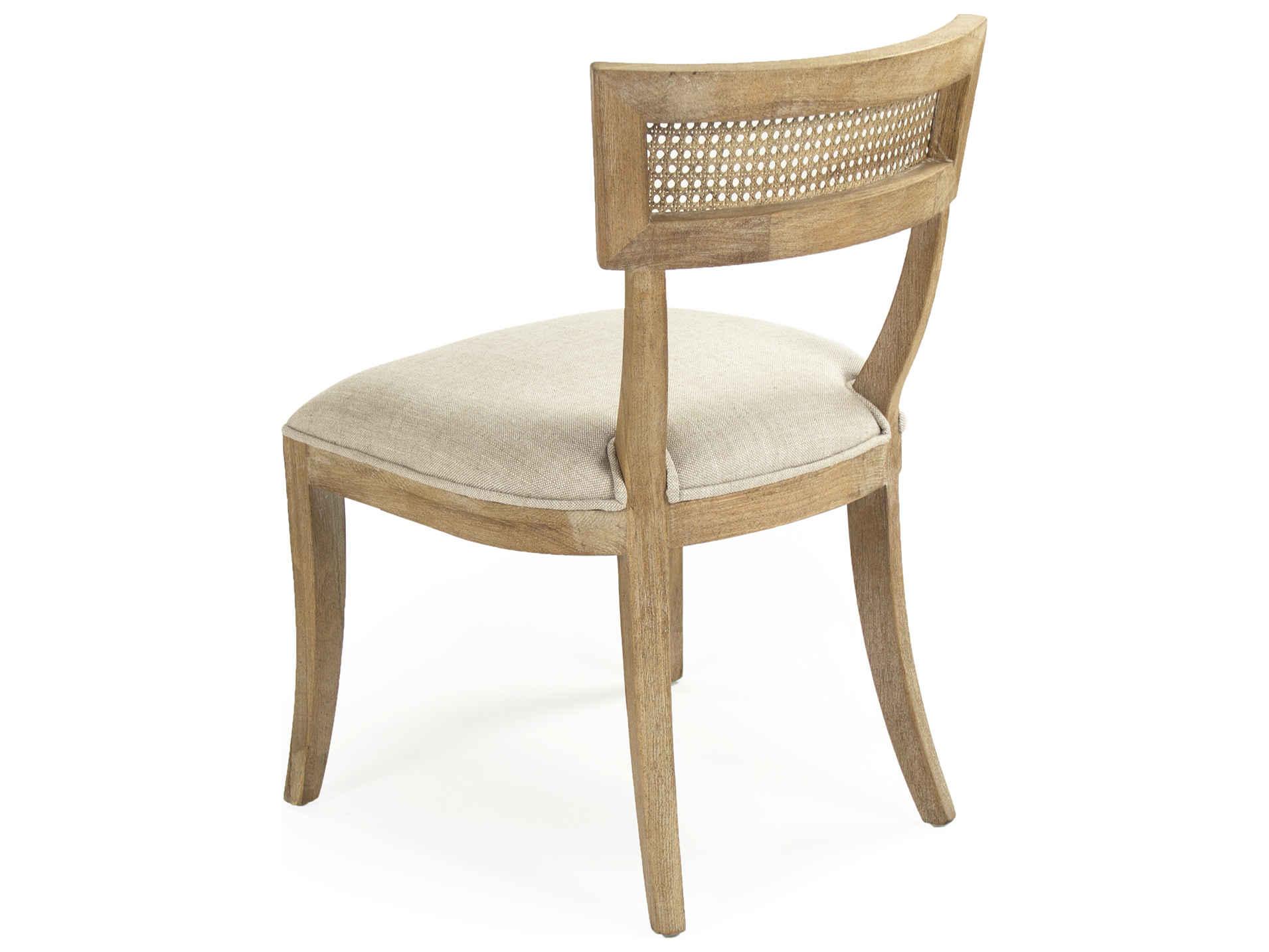 Zentique Carvell Oak Wood Beige Upholstered Side Dining Chair