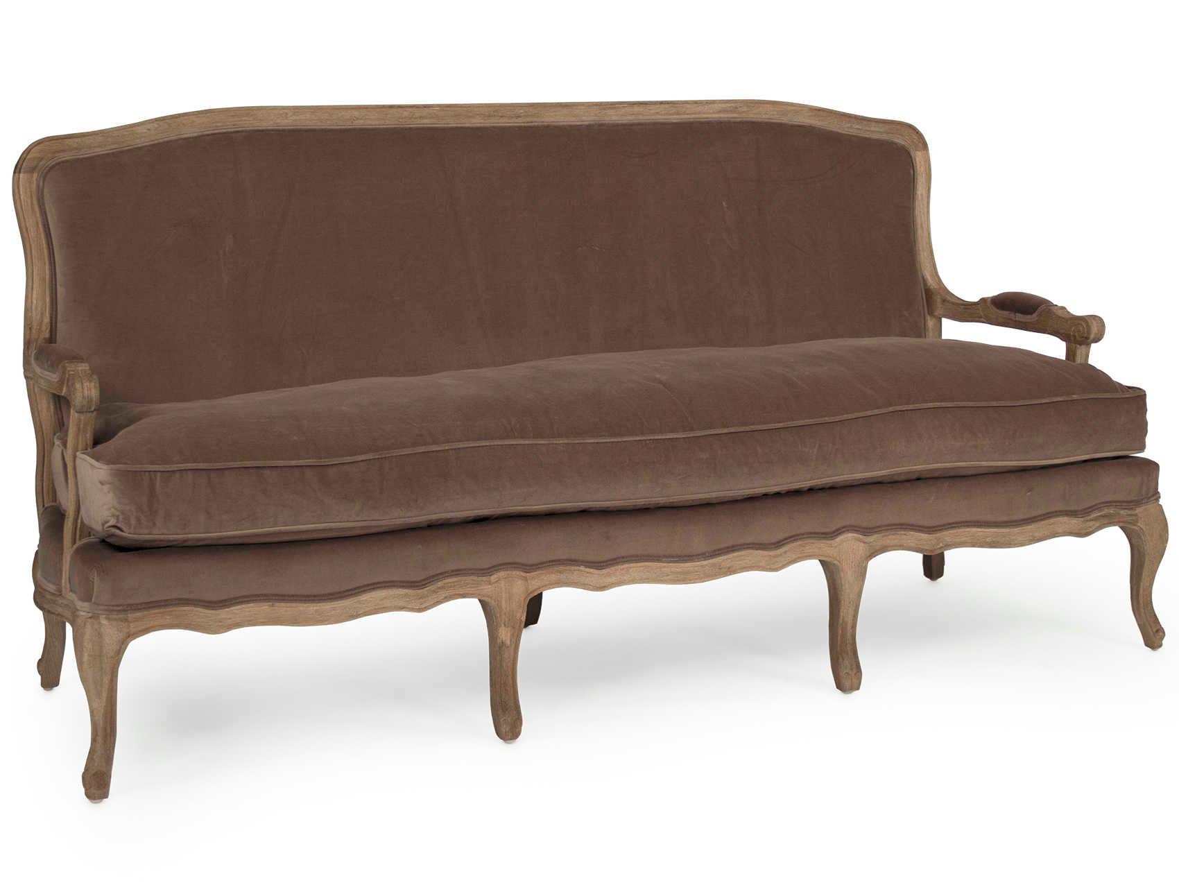 Zentique Bastille Limed Grey Oak Brown Velvet Upholstered Sofa