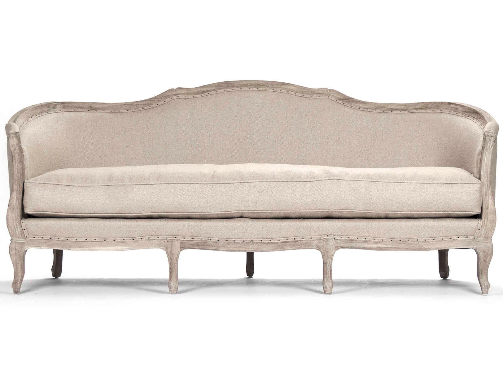 Zentique Maison Limed Grey Oak Beige Upholstered Sofa