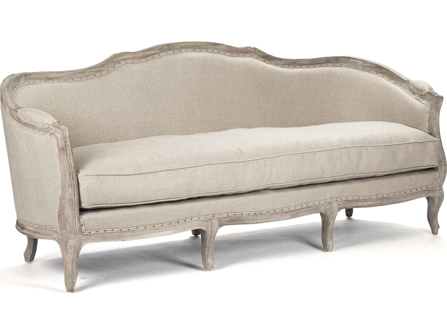 Zentique Maison Limed Grey Oak Beige Upholstered Sofa