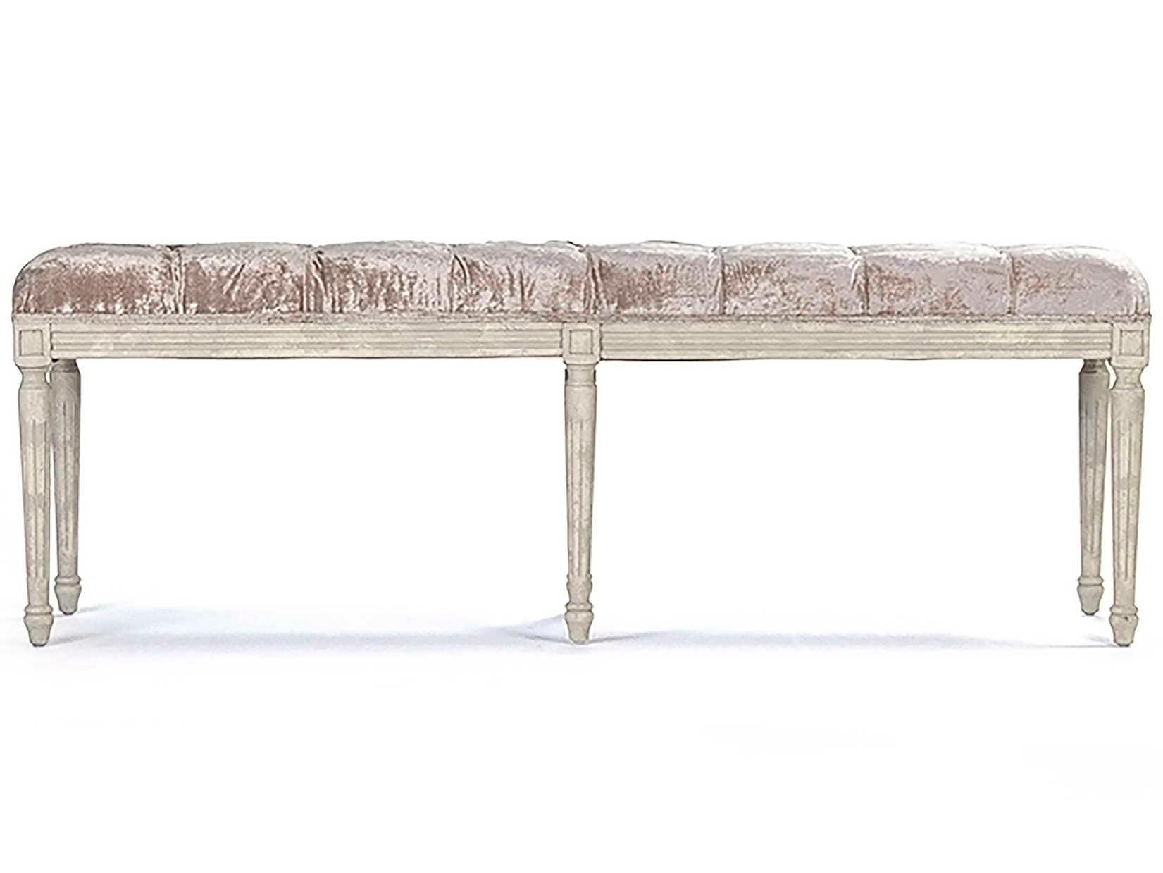 Zentique Louis Crushed Champagne Velvet Gray Upholstered Accent Bench