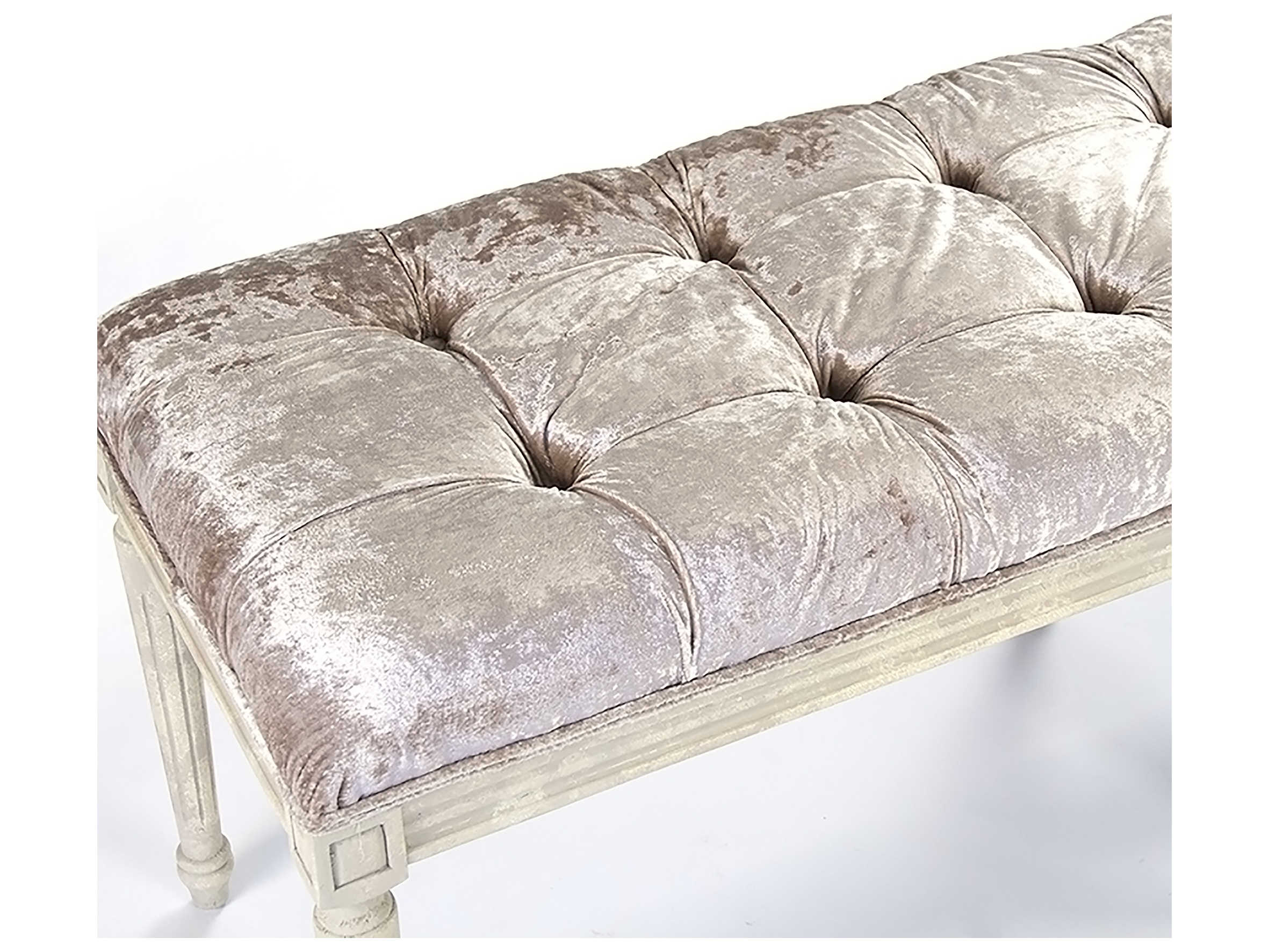 Zentique Louis Crushed Champagne Velvet Gray Upholstered Accent Bench