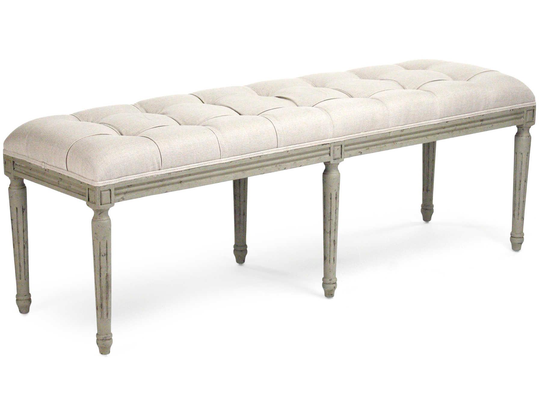 Zentique Louis Natural Linen Gray Upholstered Accent Bench