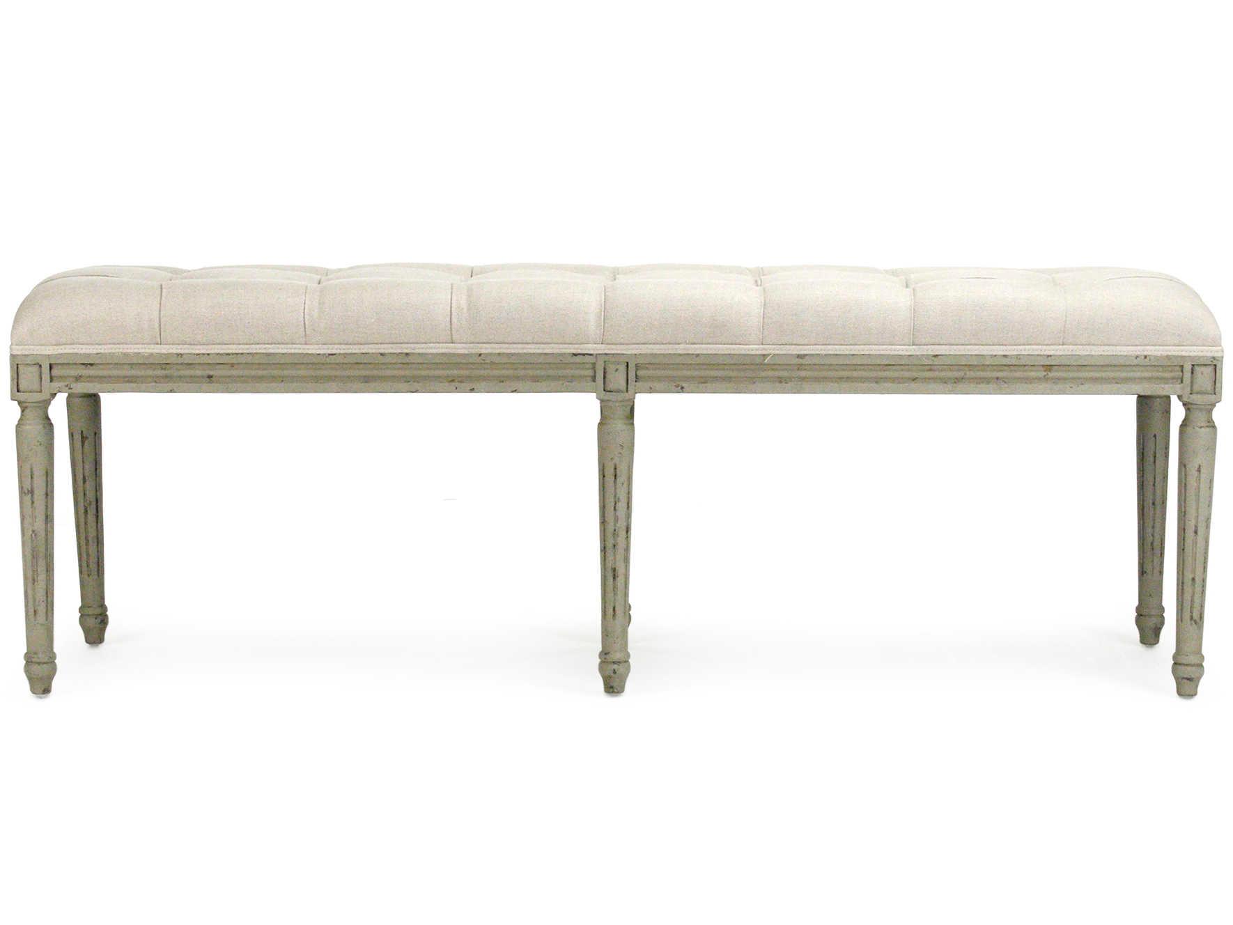 Zentique Louis Natural Linen Gray Upholstered Accent Bench