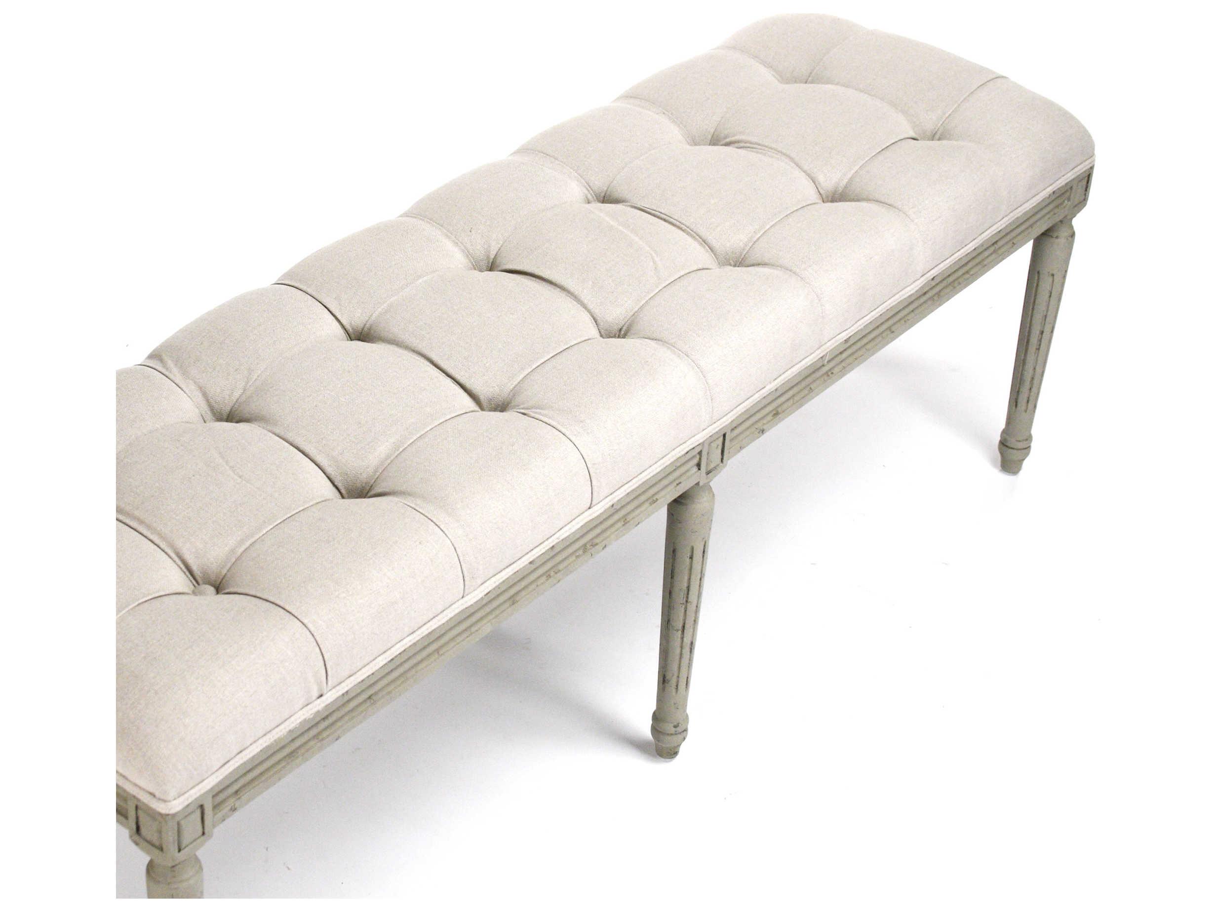 Zentique Louis Natural Linen Gray Upholstered Accent Bench