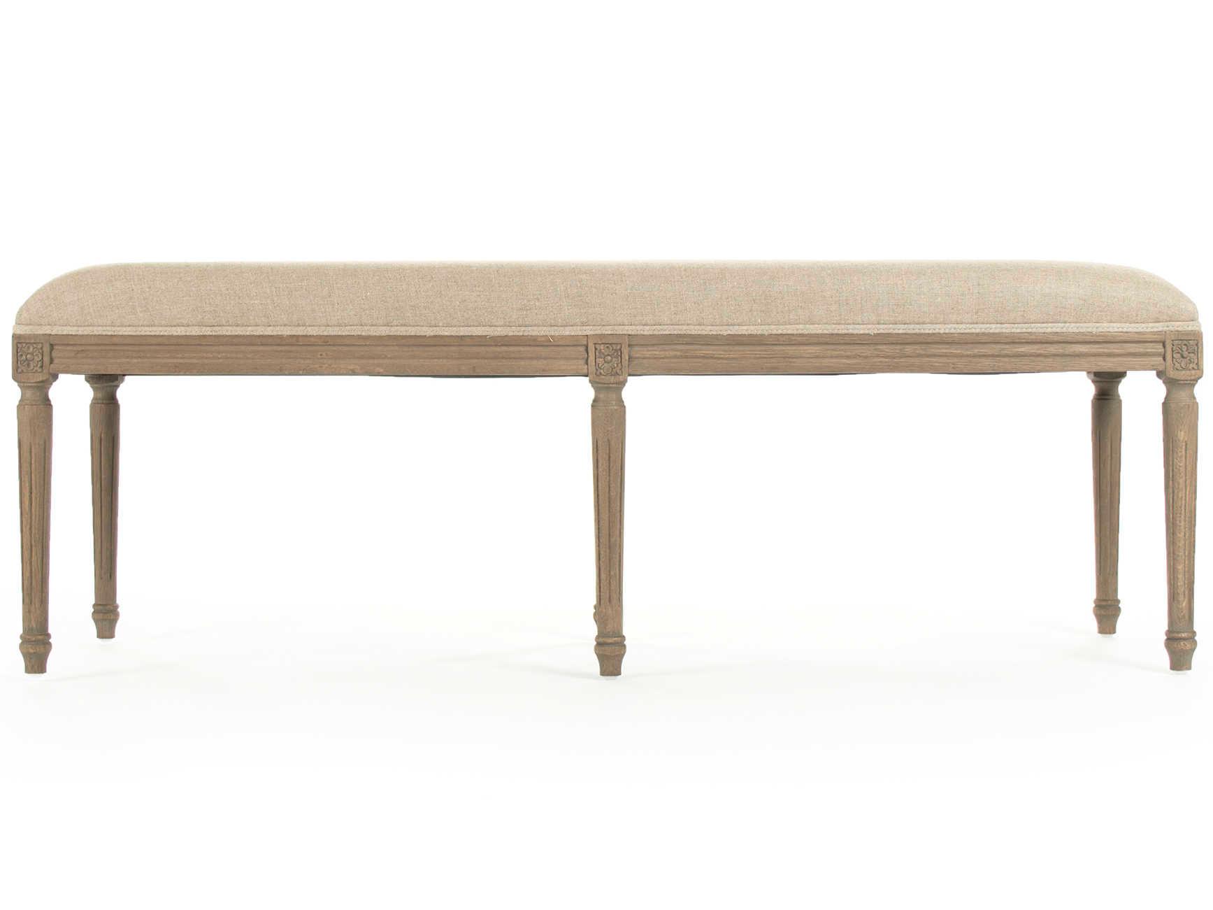 Zentique Louis Khaki Red Stripe Cream Upholstered Accent Bench