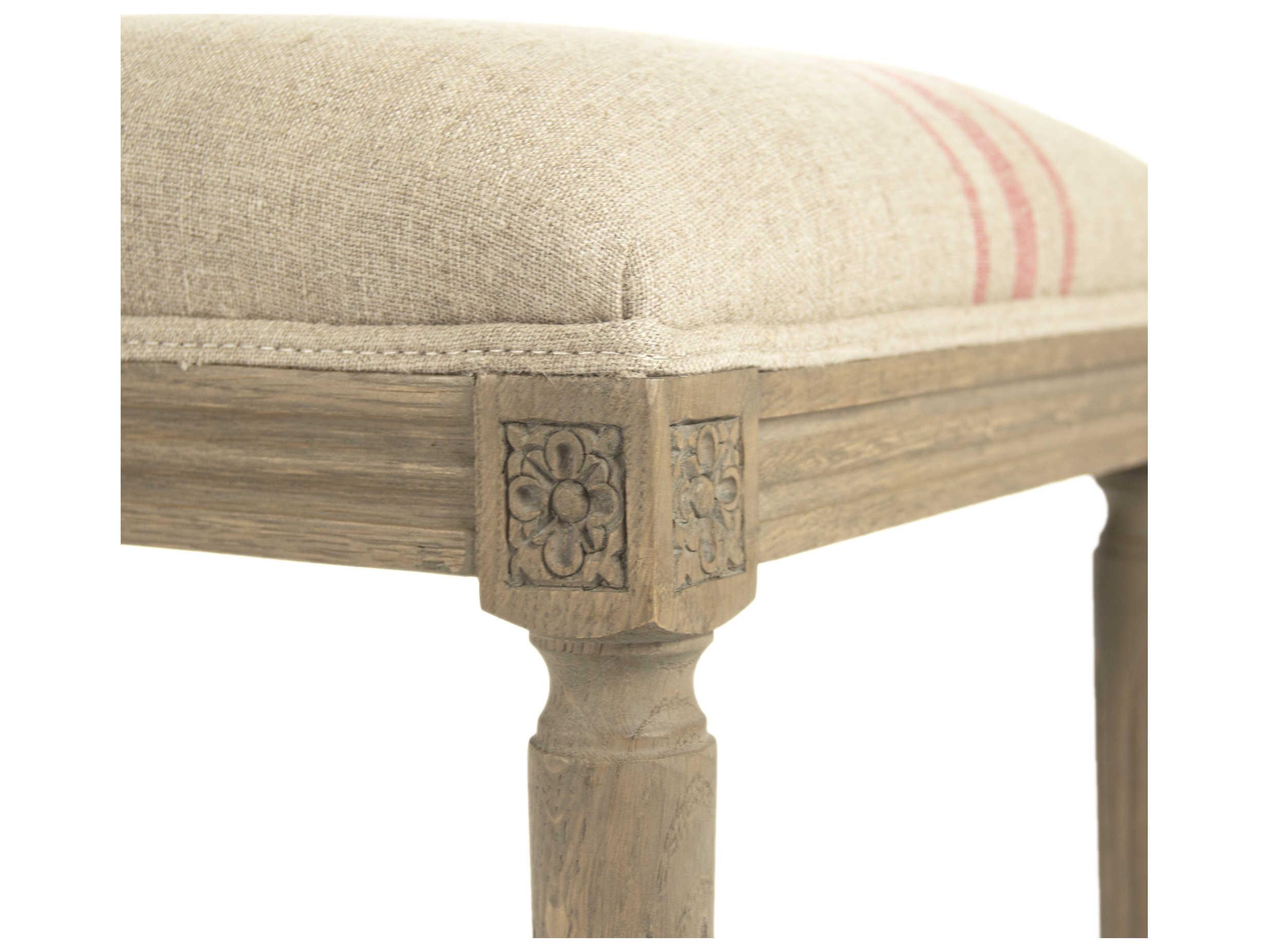 Zentique Louis Khaki Red Stripe Cream Upholstered Accent Bench