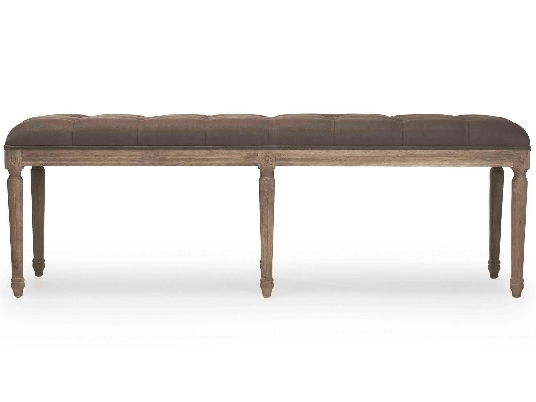 Zentique Louis Aubergine Linen Brown Upholstered Accent Bench