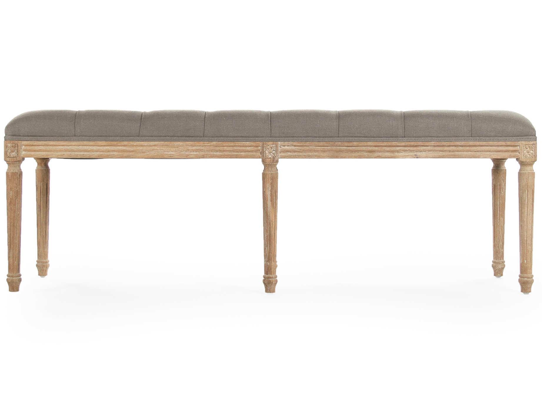 Zentique Louis Grey Linen Upholstered Accent Bench