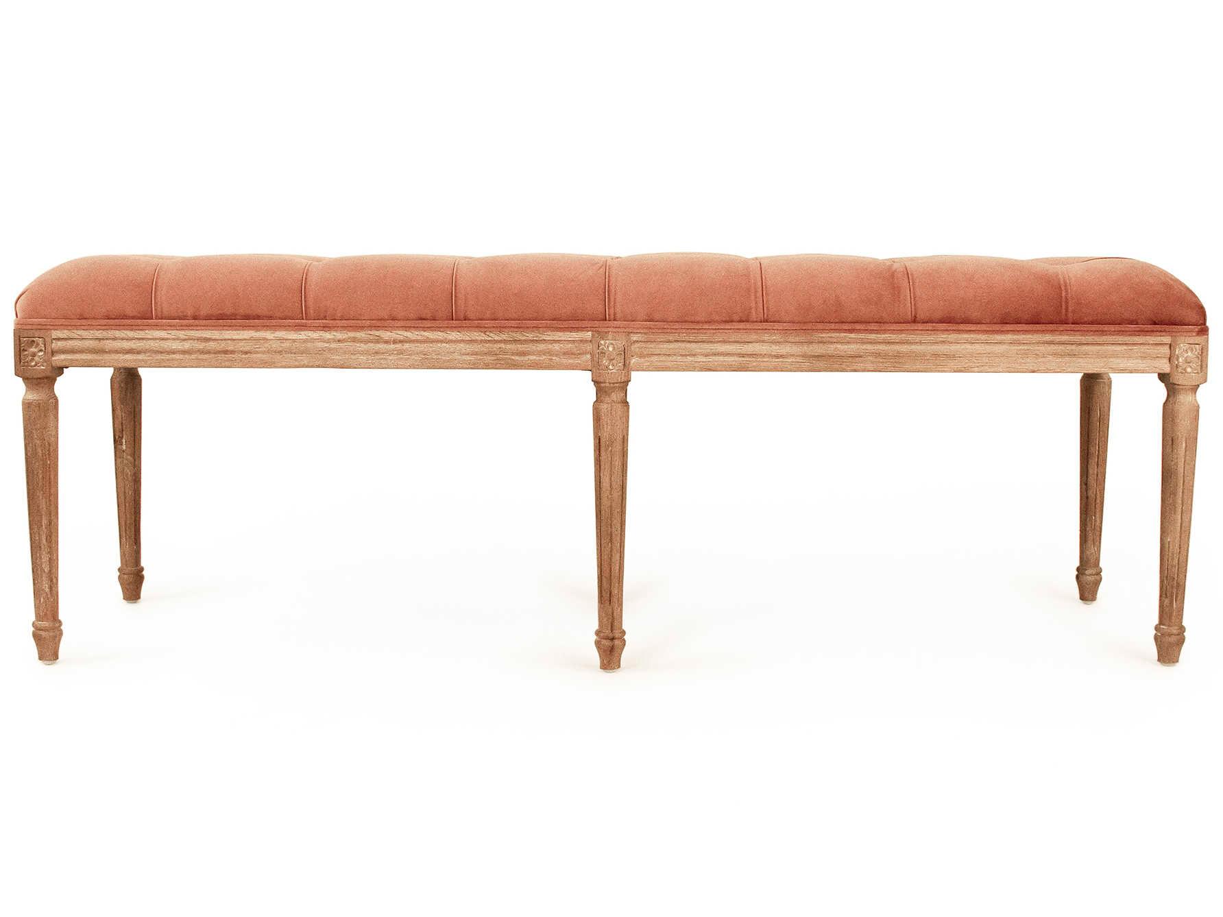 Zentique Louis Rose Velvet Pink Upholstered Accent Bench