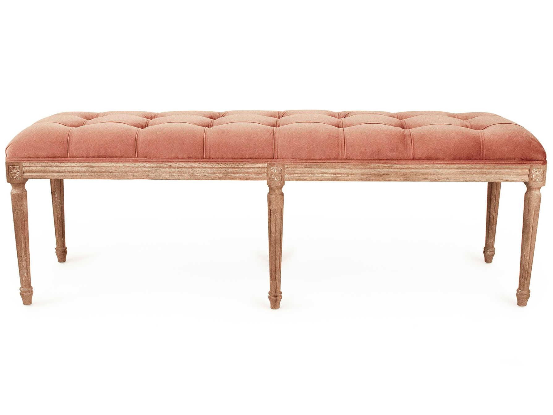 Zentique Louis Rose Velvet Pink Upholstered Accent Bench