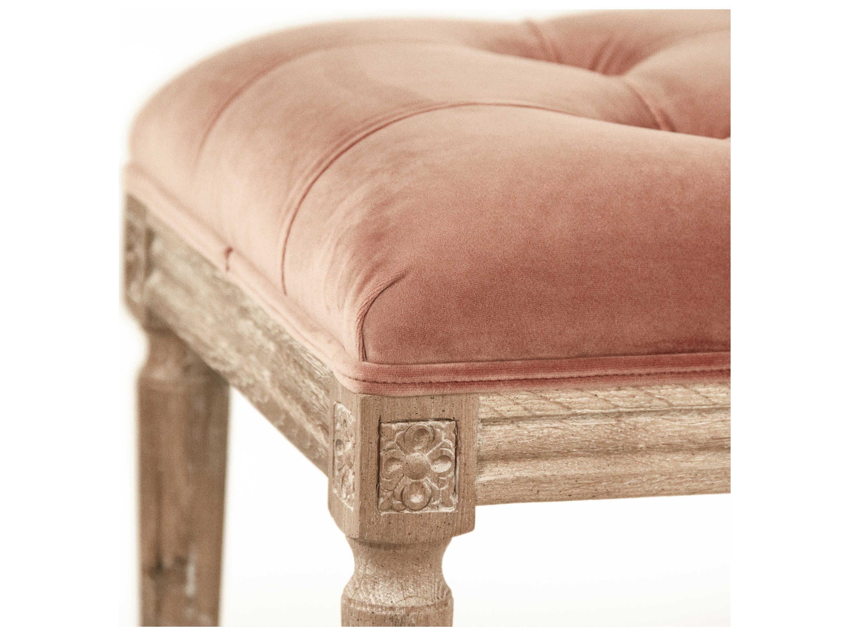 Zentique Louis Rose Velvet Pink Upholstered Accent Bench