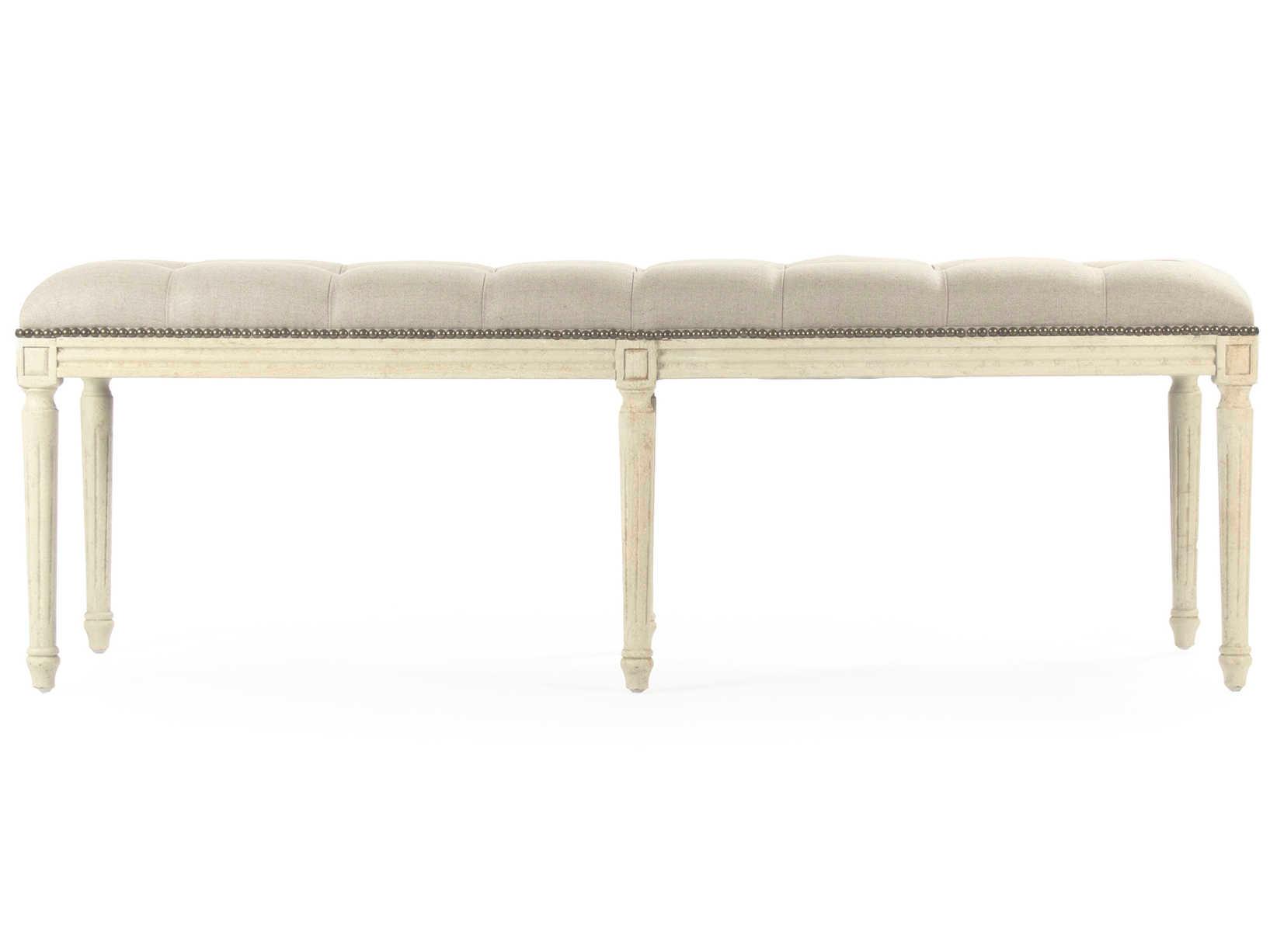 Zentique Louis Natural Linen White Upholstered Accent Bench