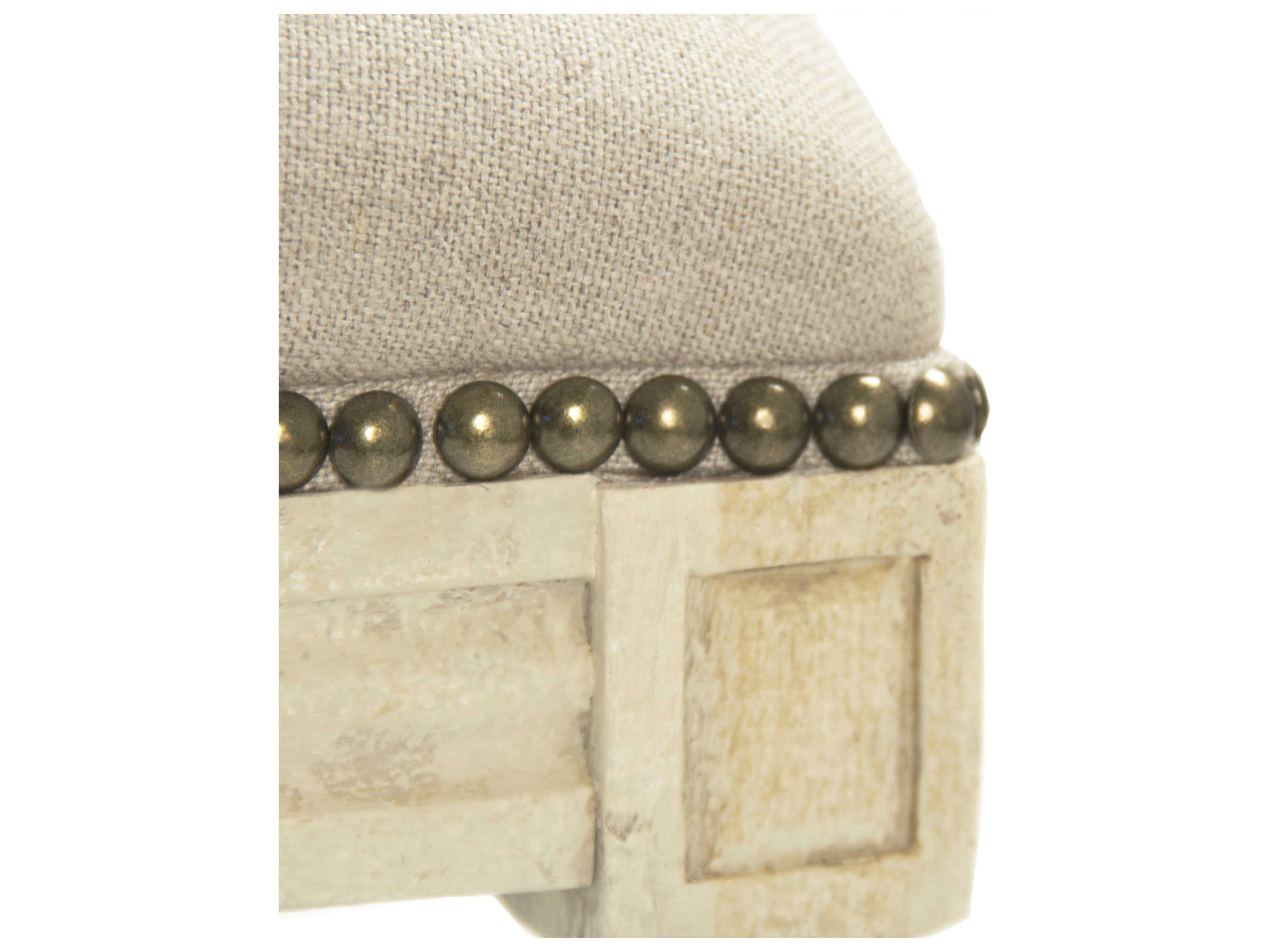 Zentique Louis Natural Linen White Upholstered Accent Bench