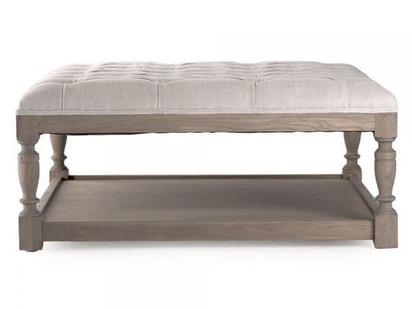 Zentique Cream Natural Linen Beige Upholstered Tufted Ottoman