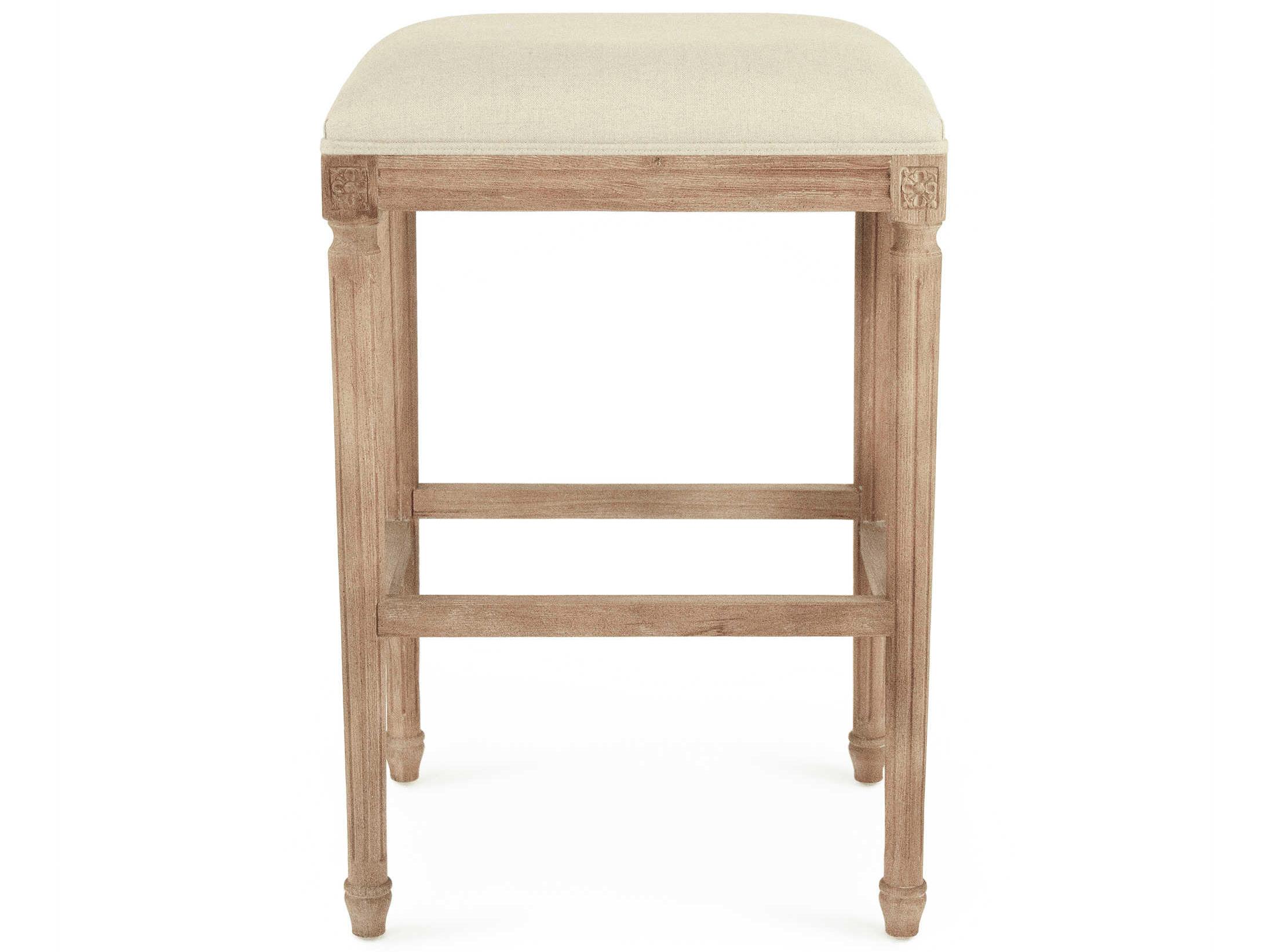 Zentique Louis Upholstered Oak Wood Natural Linen Bar Stool