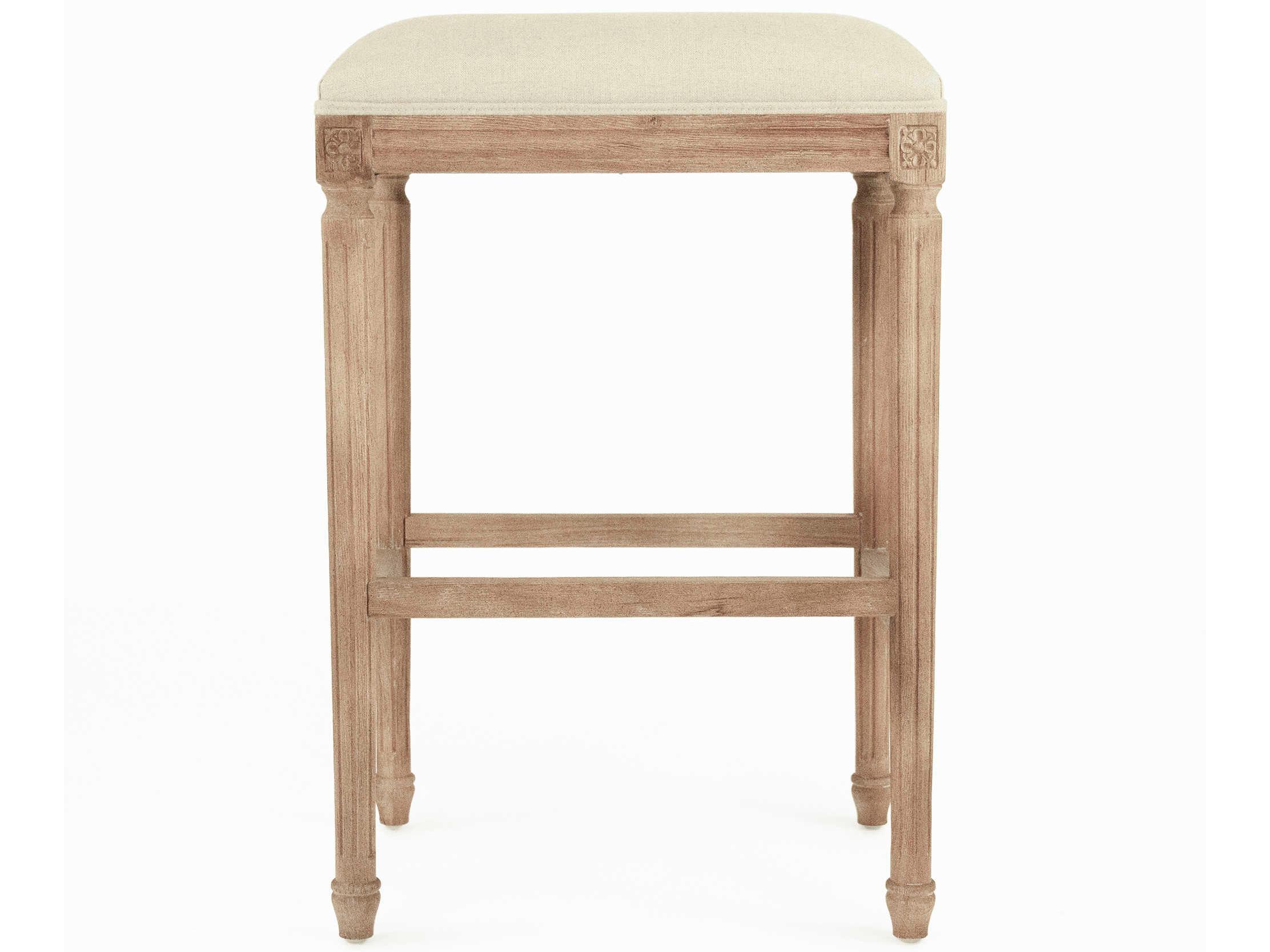 Zentique Louis Upholstered Oak Wood Natural Linen Bar Stool