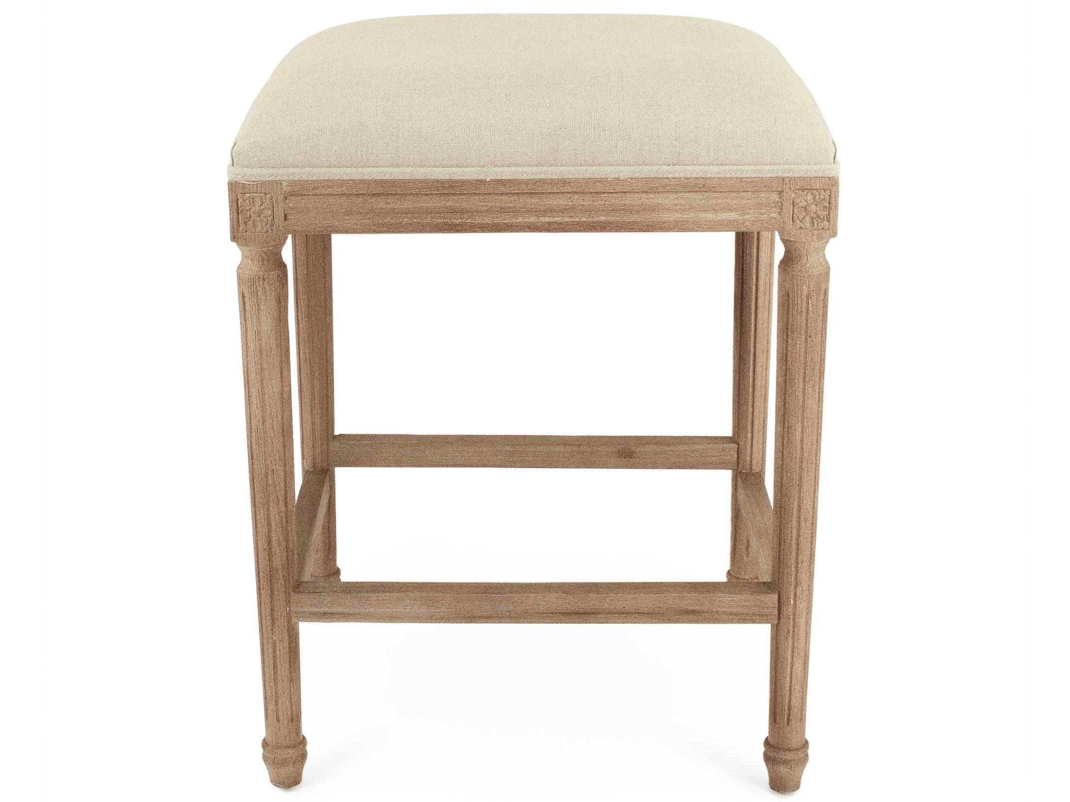 Zentique Louis Upholstered Oak Wood Natural Linen Counter Stool